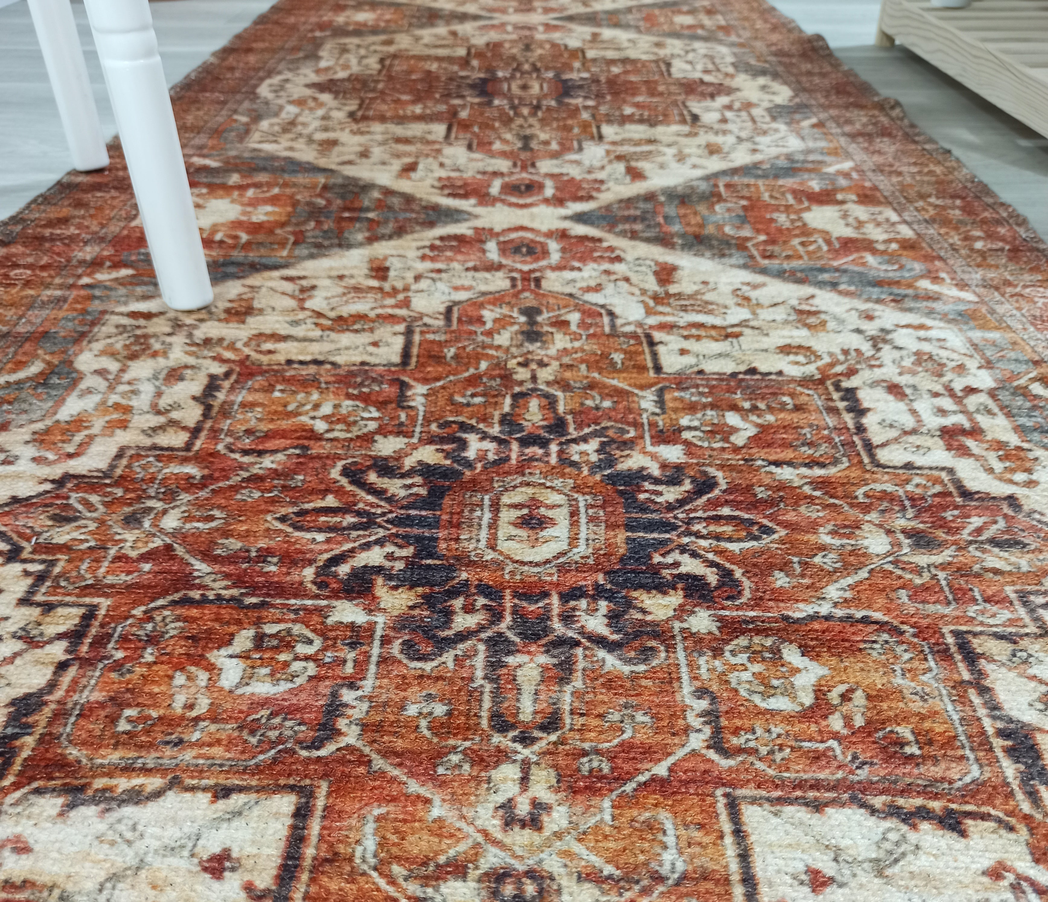 Eylul Turkish Vintage Medallion Style Beige Orange Rug