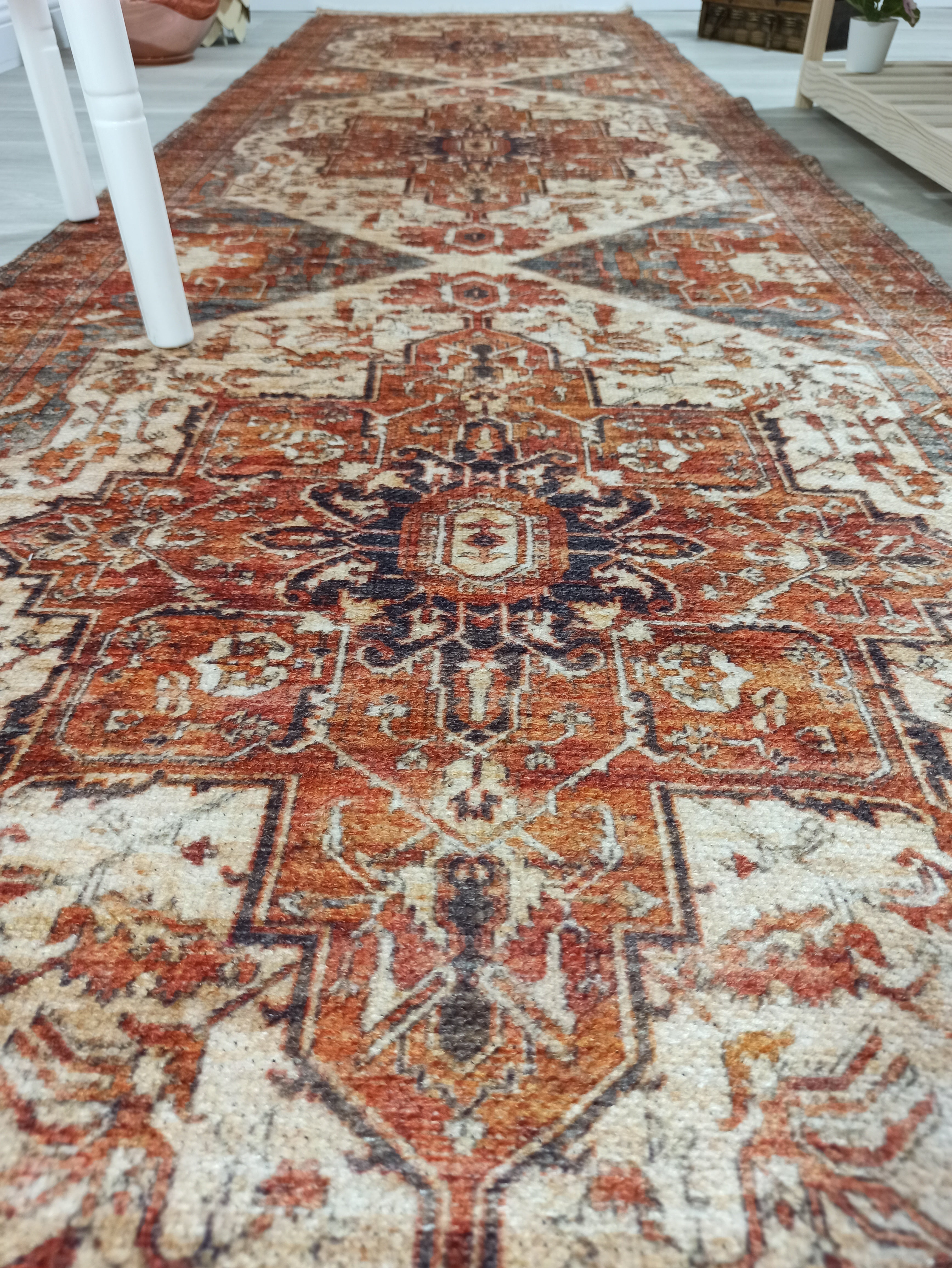 Eylul Turkish Vintage Medallion Style Beige Orange Rug