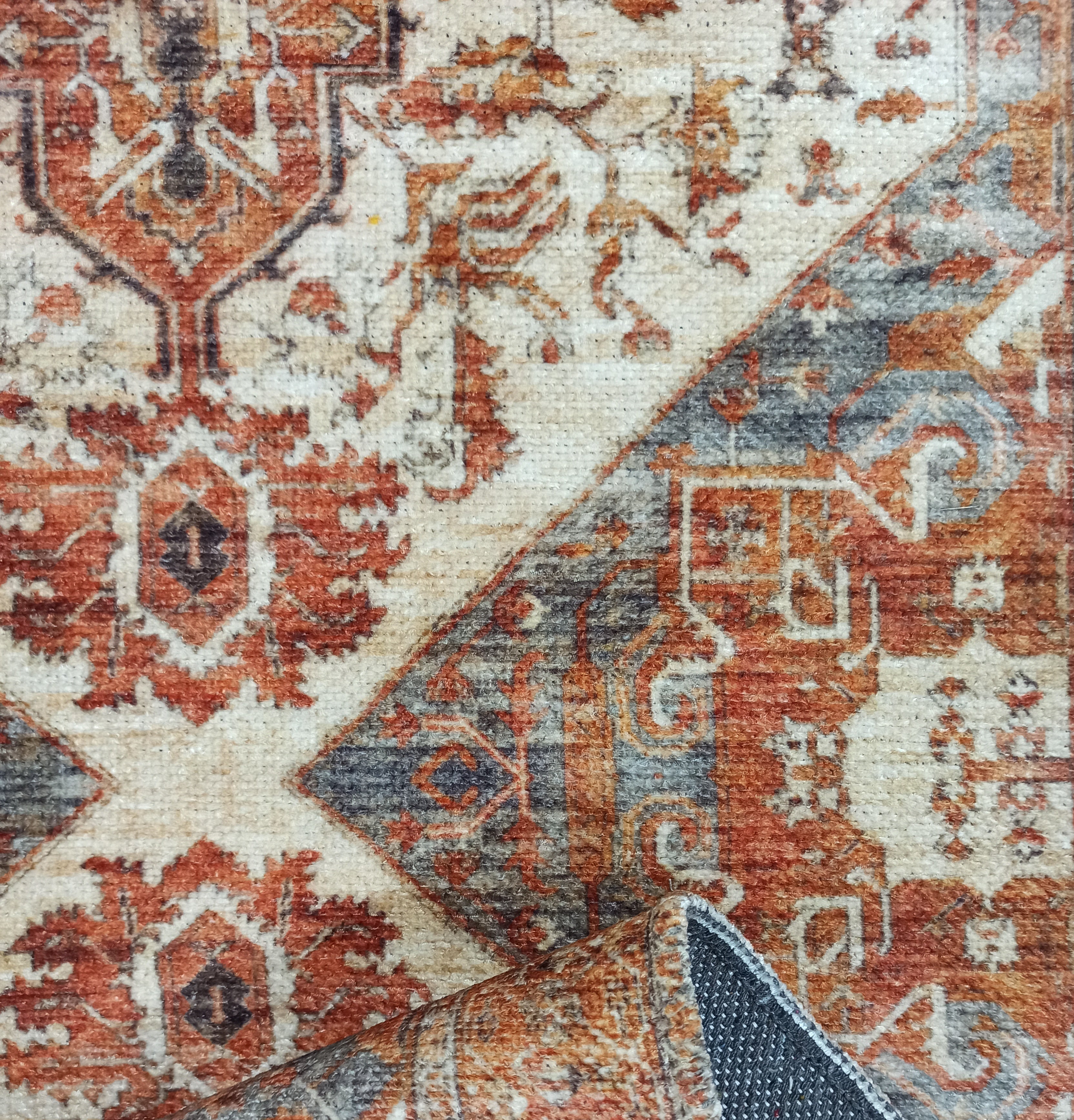 Eylul Turkish Vintage Medallion Style Beige Orange Rug