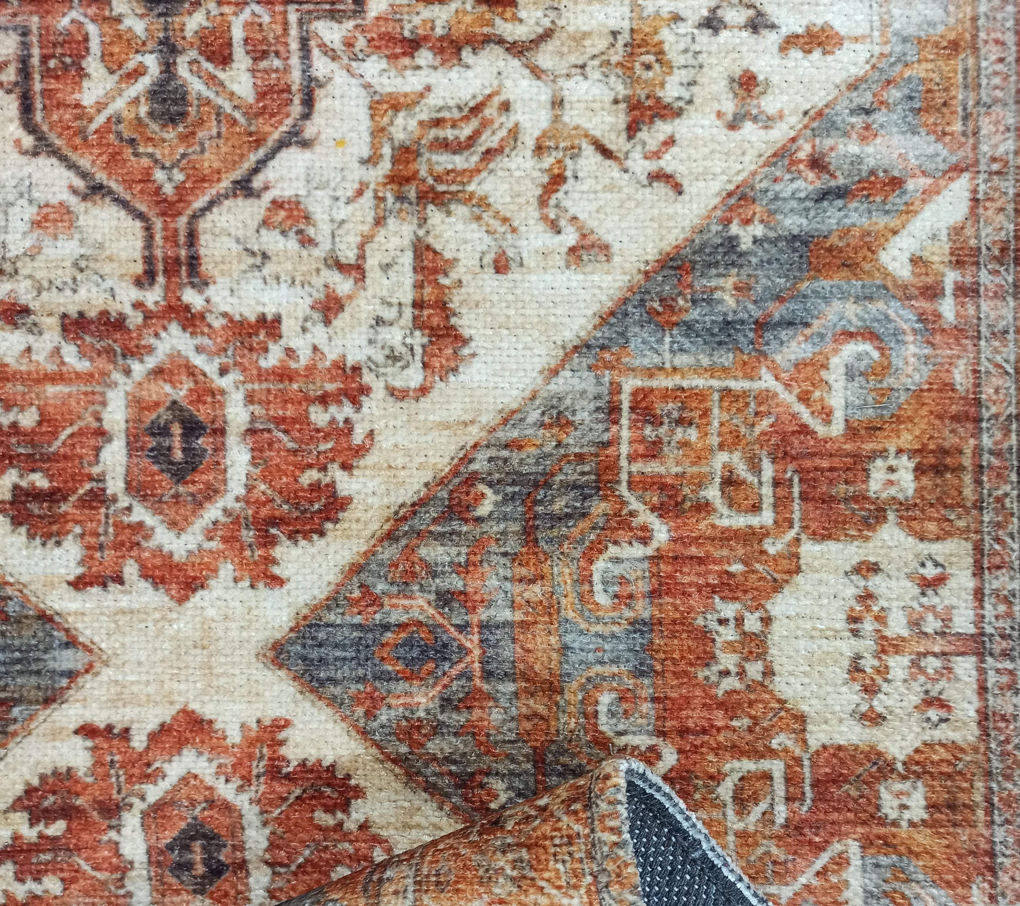 Eylul Turkish Vintage Medallion Style Beige Orange Rug