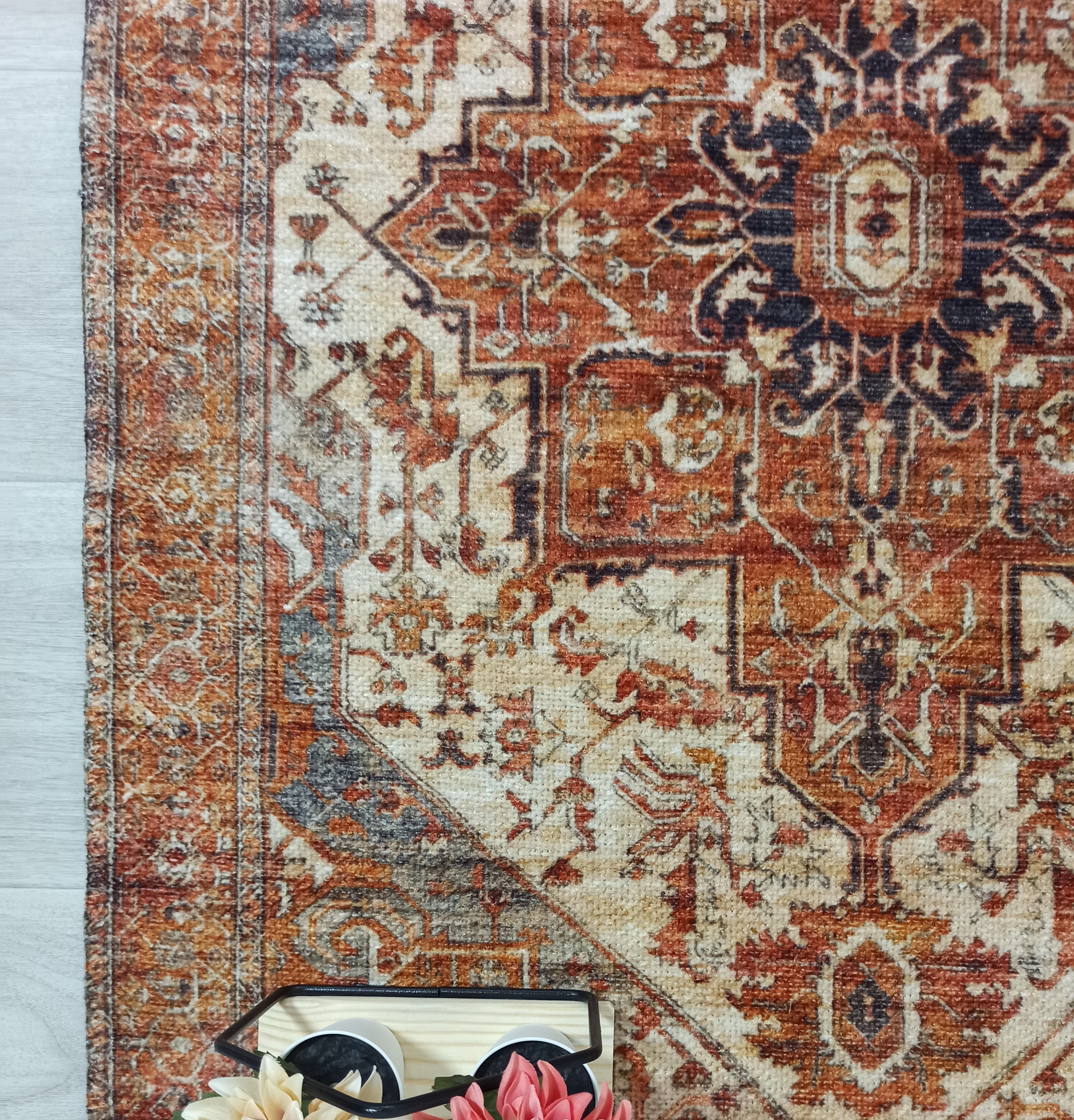 Eylul Turkish Vintage Medallion Style Beige Orange Rug