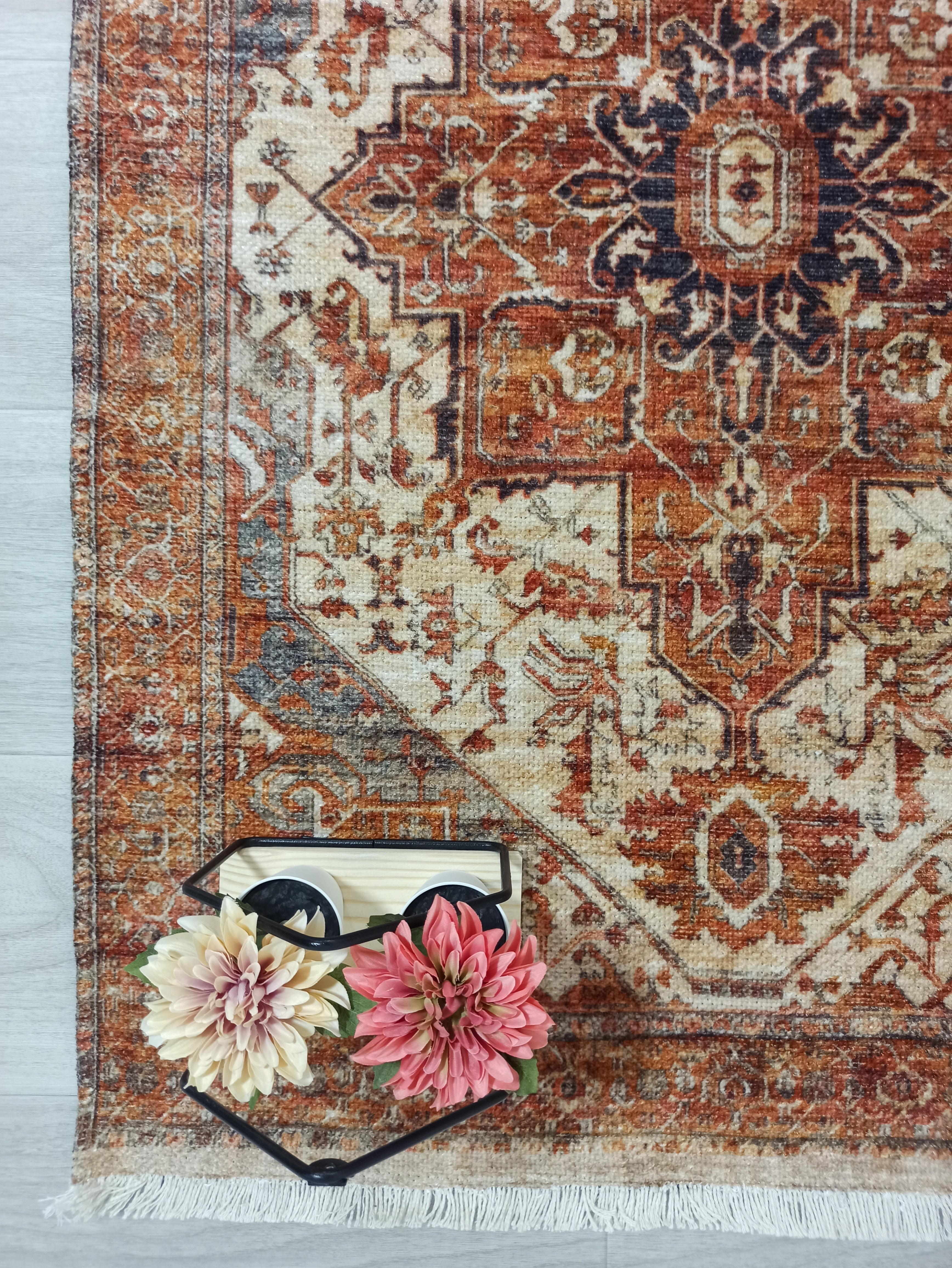Eylul Turkish Vintage Medallion Style Beige Orange Rug
