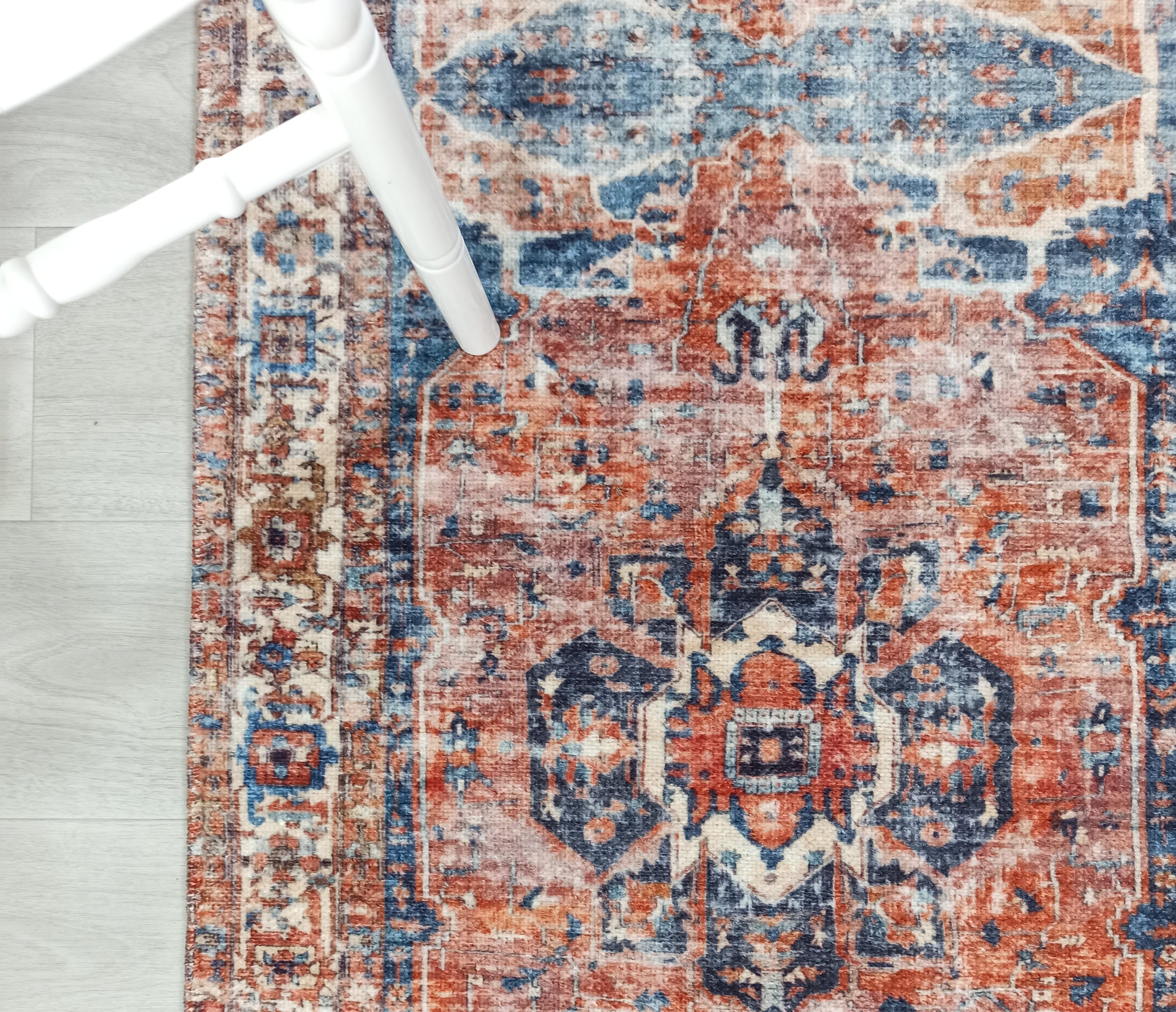 Sema Turkish Vintage Medallion Style Orange Navy Blue Rug