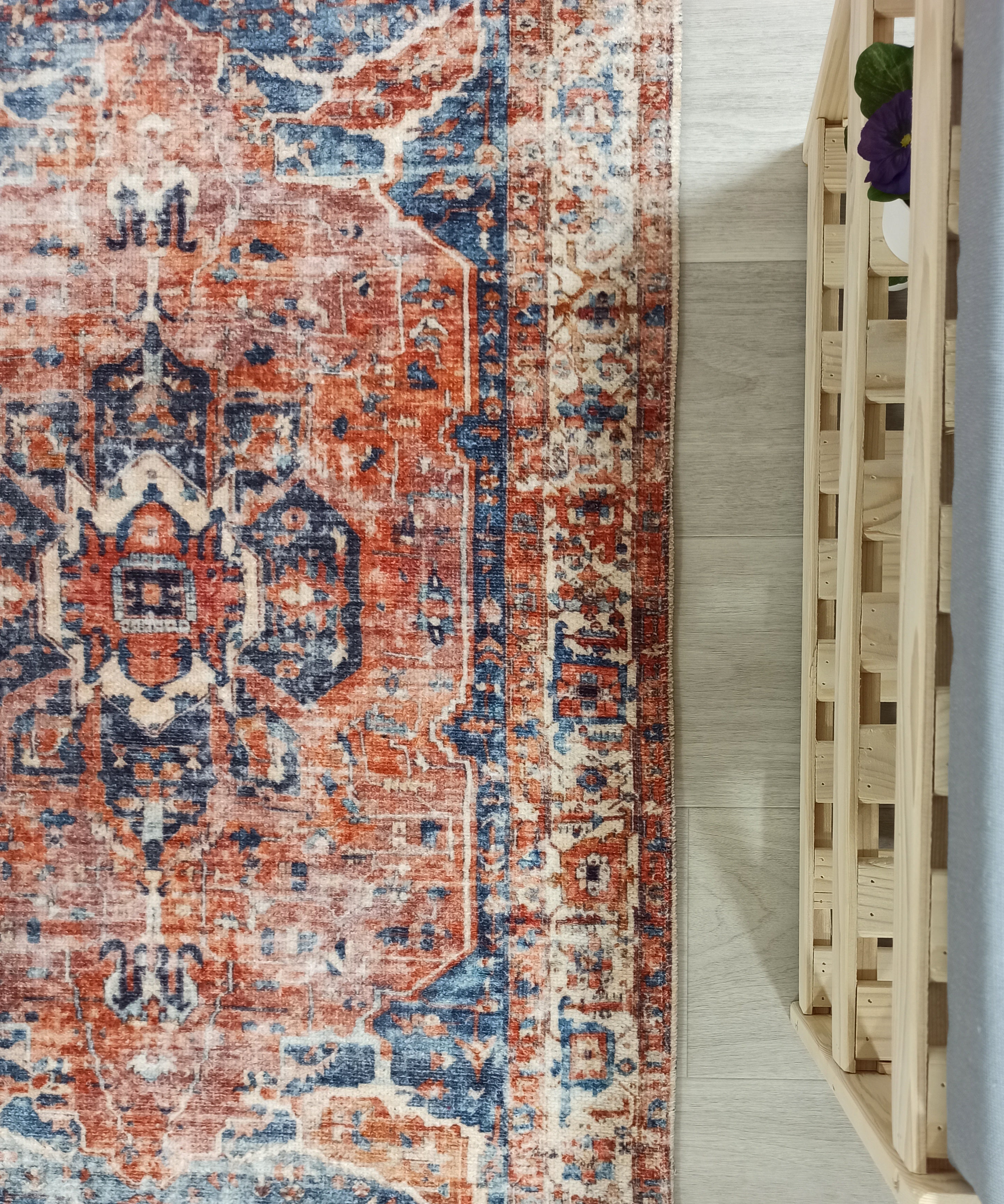 Sema Turkish Vintage Medallion Style Orange Navy Blue Rug