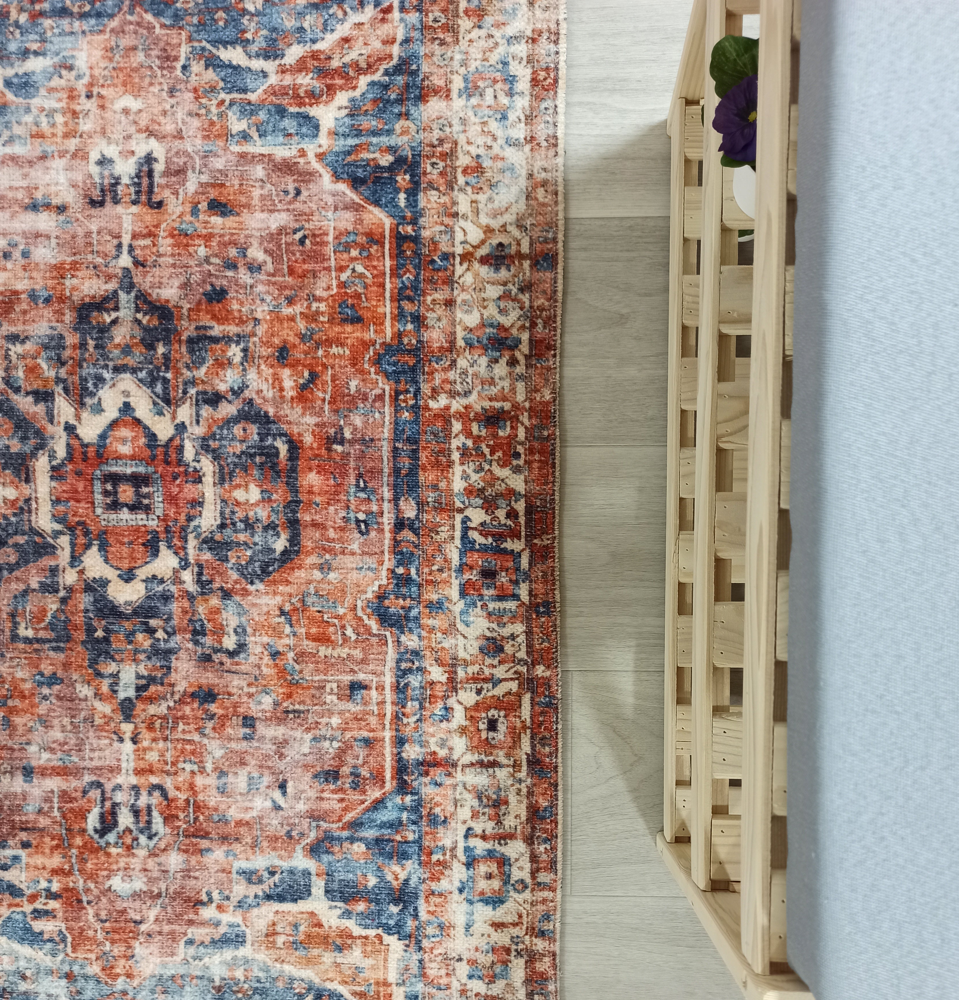 Sema Turkish Vintage Medallion Style Orange Navy Blue Rug