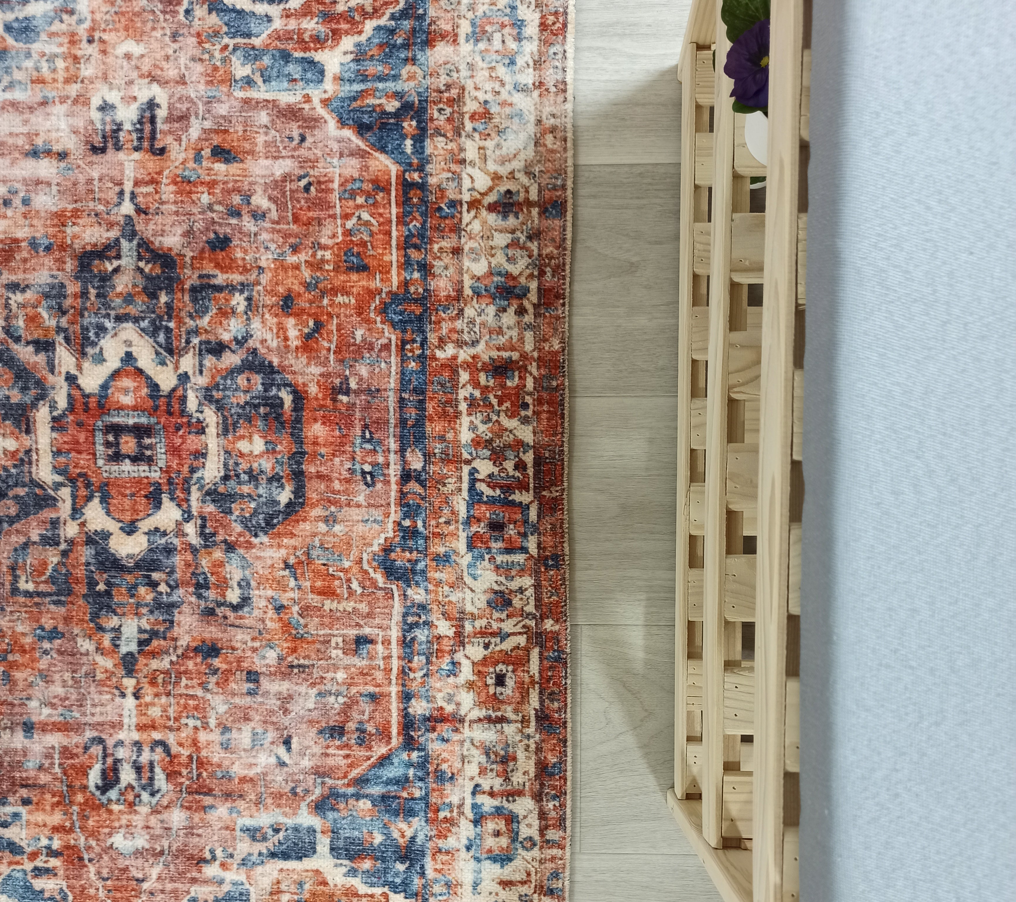 Sema Turkish Vintage Medallion Style Orange Navy Blue Rug