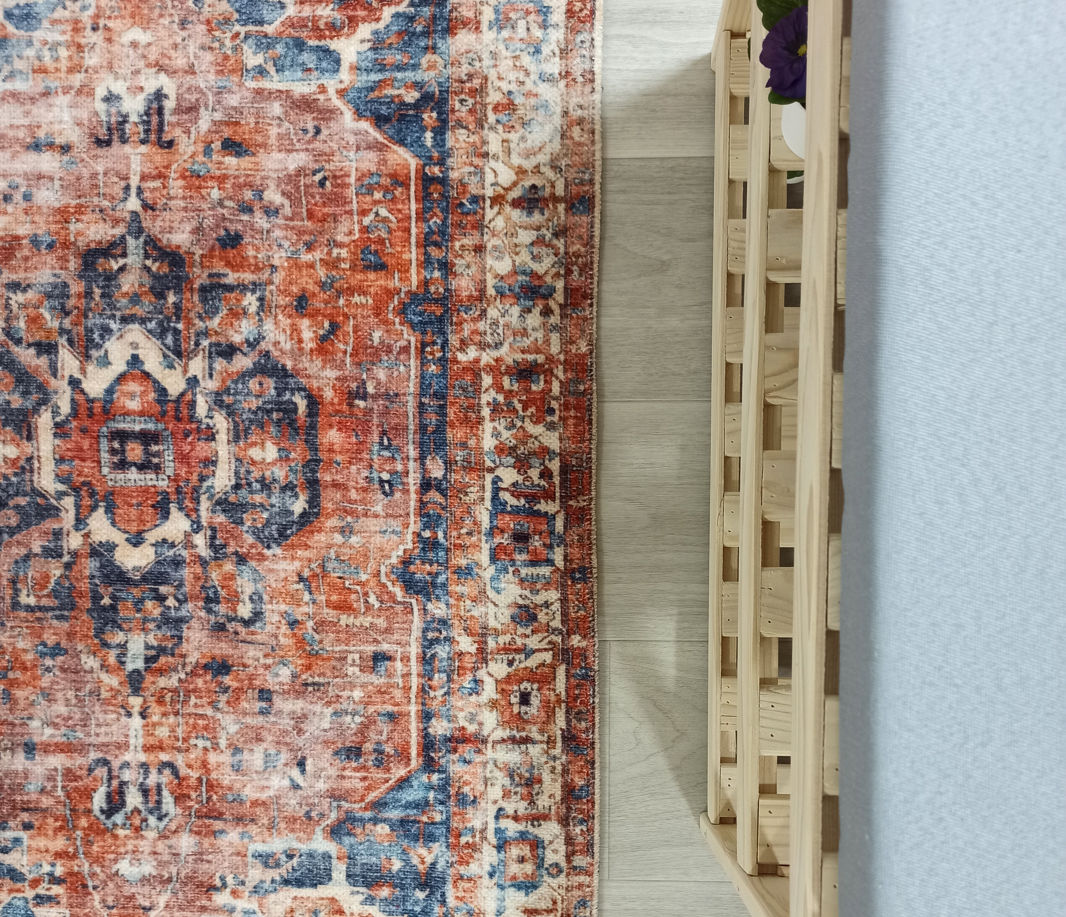 Sema Turkish Vintage Medallion Style Orange Navy Blue Rug