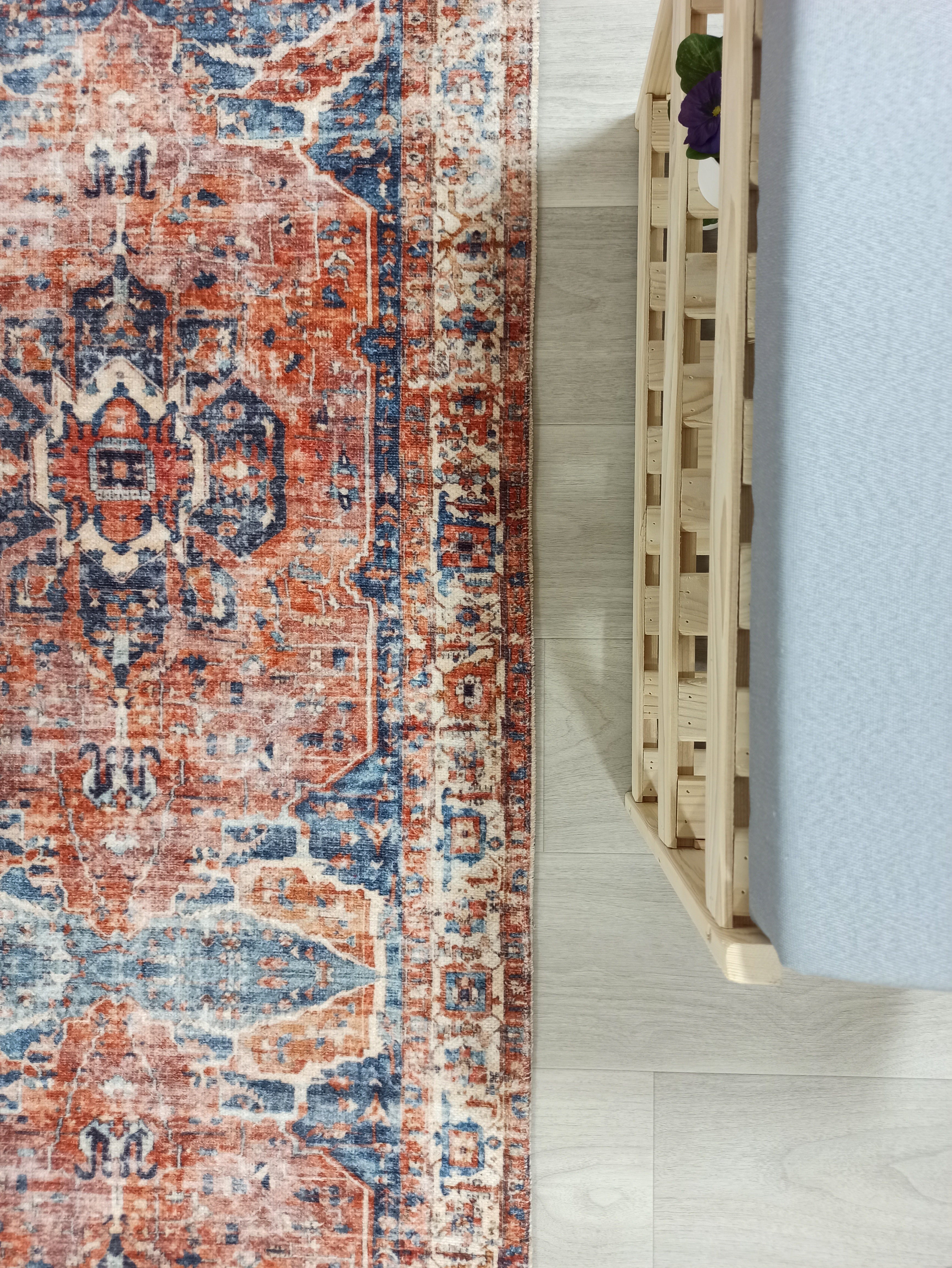 Sema Turkish Vintage Medallion Style Orange Navy Blue Rug