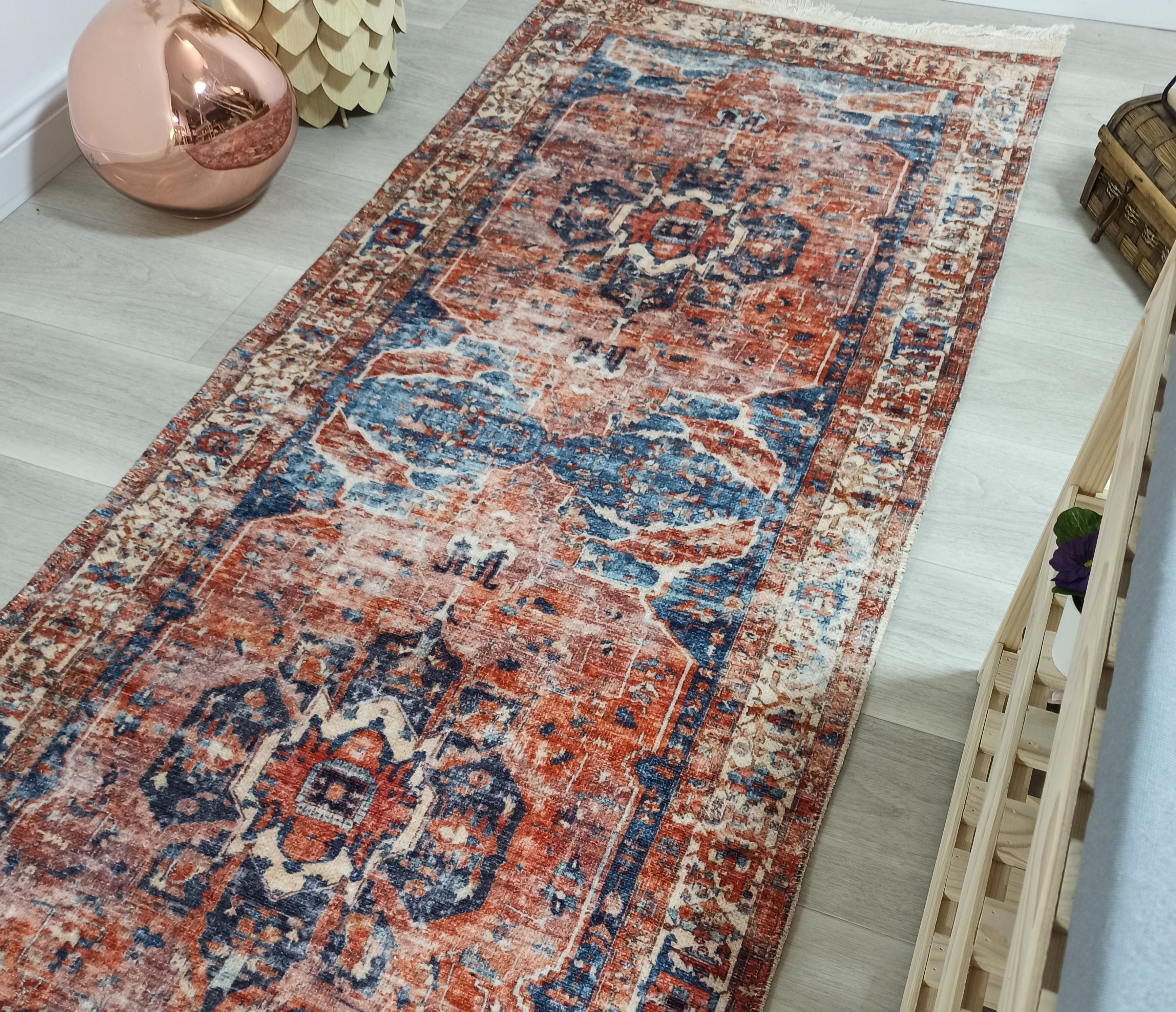 Sema Turkish Vintage Medallion Style Orange Navy Blue Rug