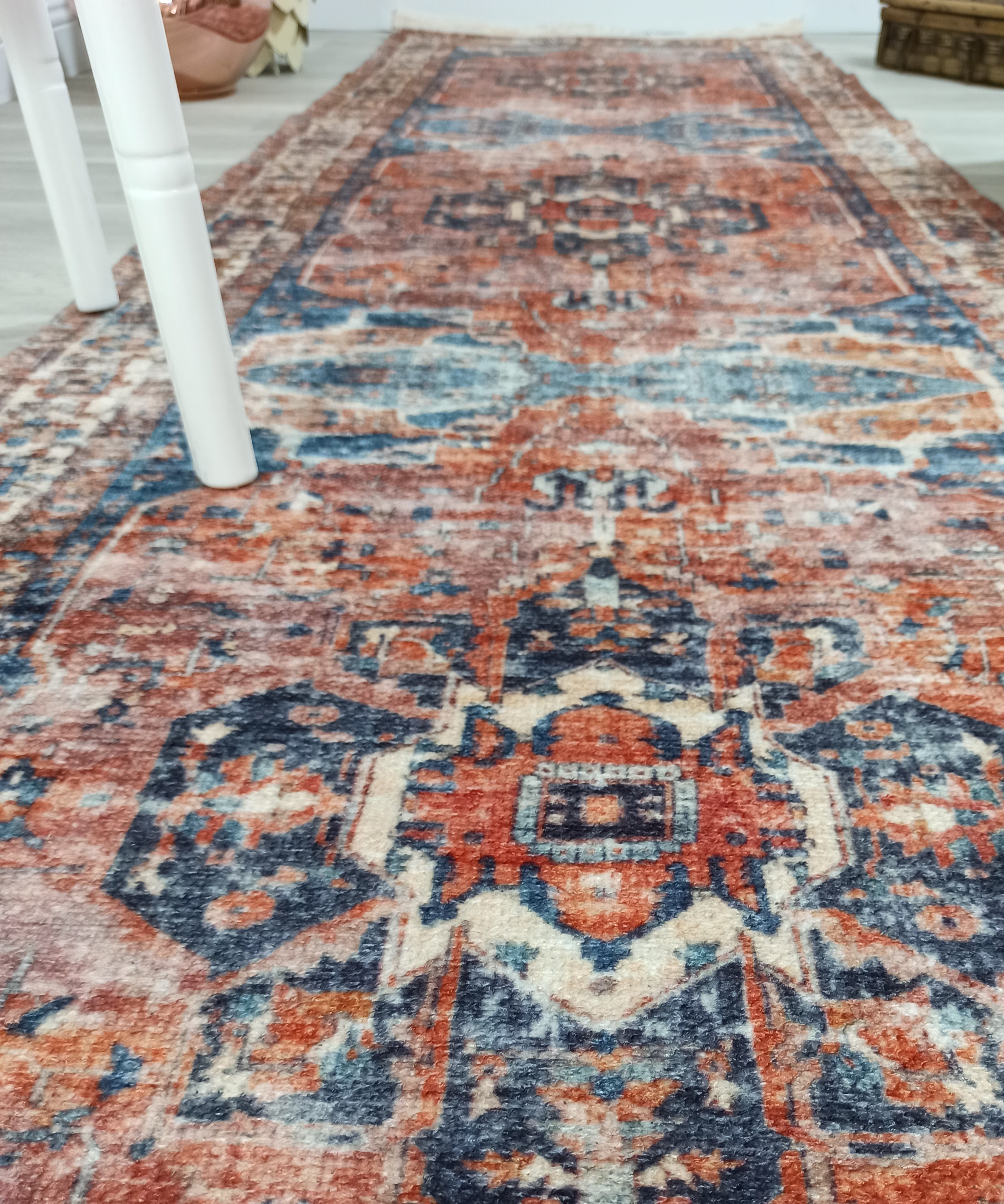 Sema Turkish Vintage Medallion Style Orange Navy Blue Rug