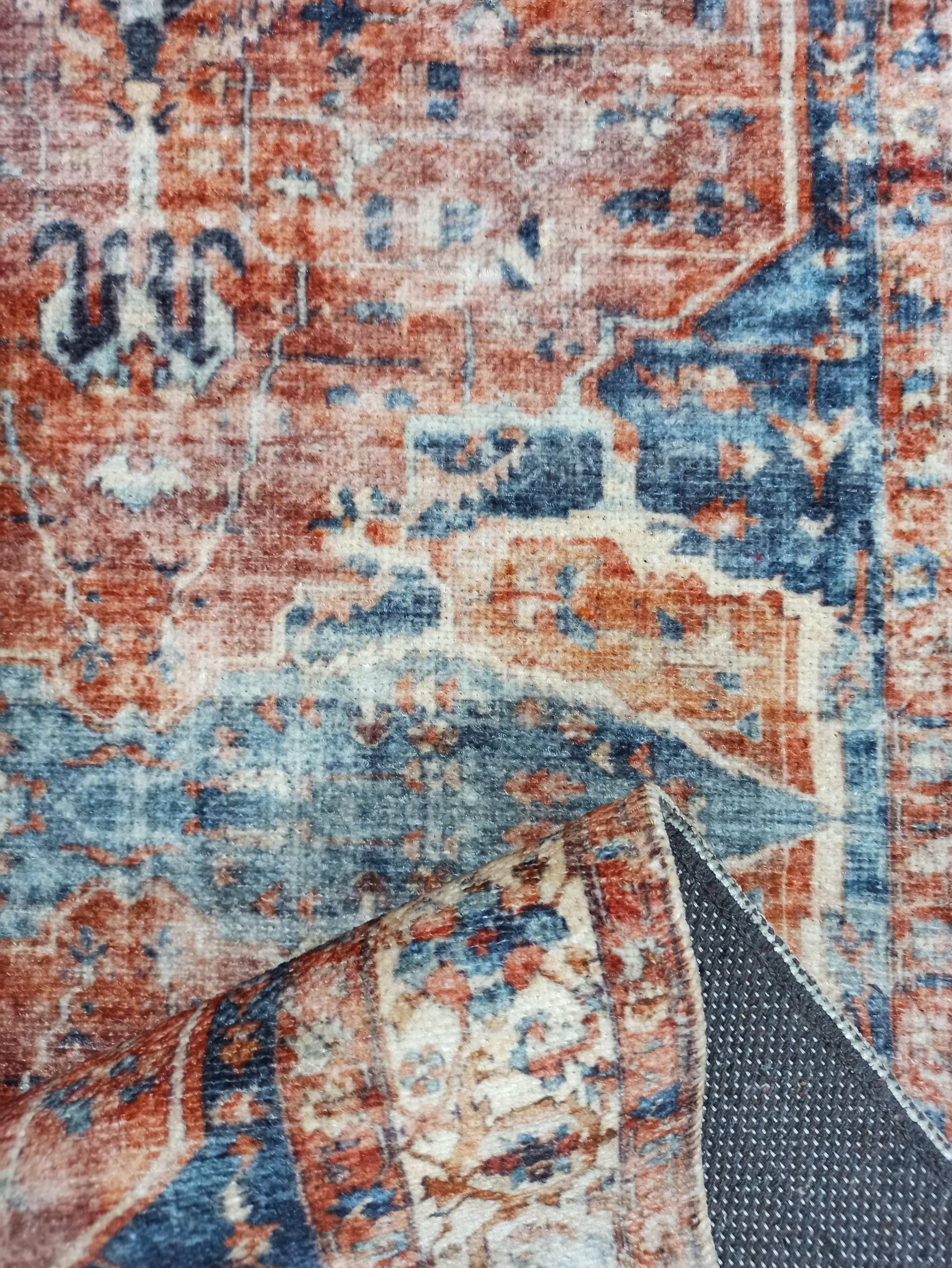 Sema Turkish Vintage Medallion Style Orange Navy Blue Rug