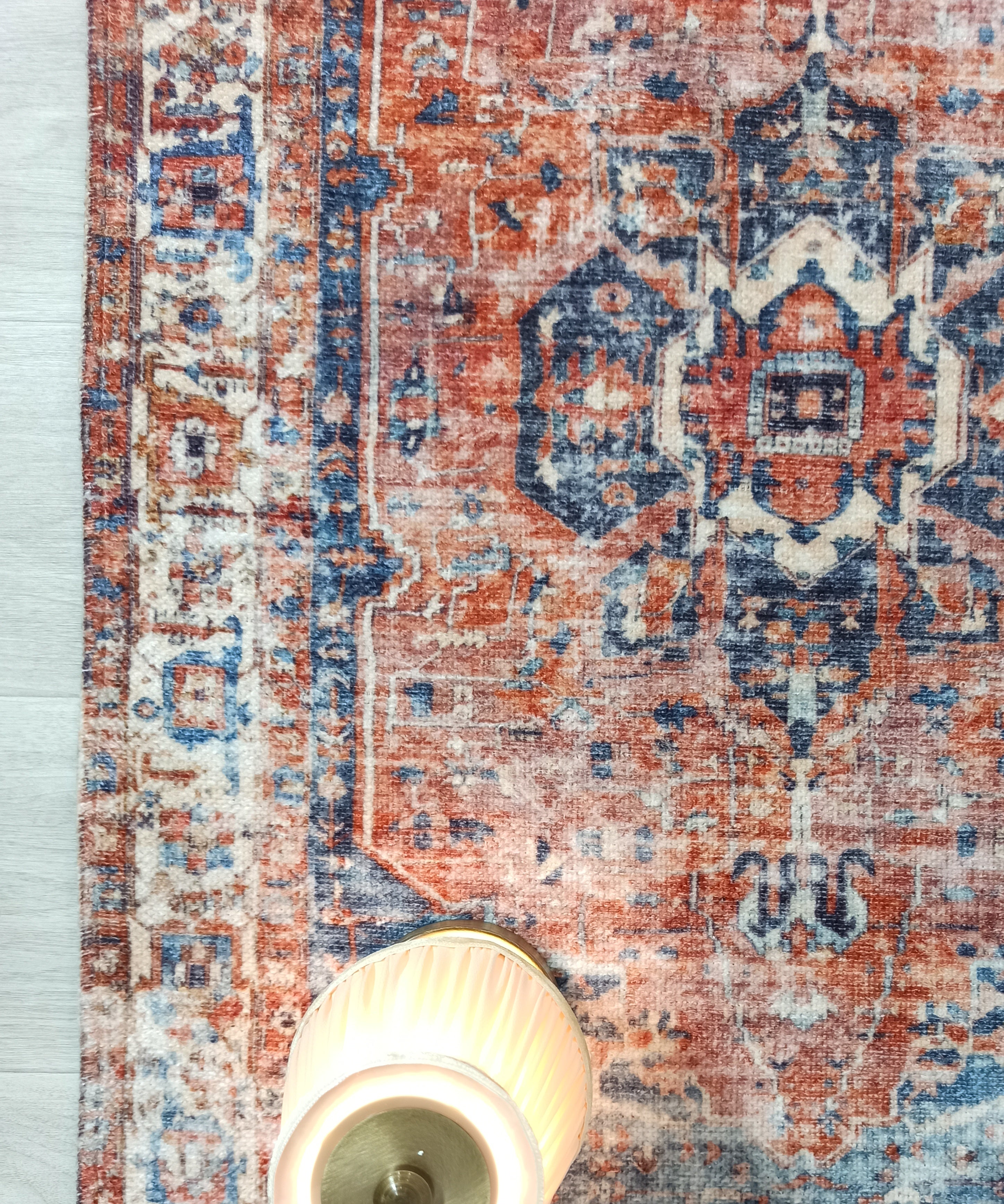 Sema Turkish Vintage Medallion Style Orange Navy Blue Rug