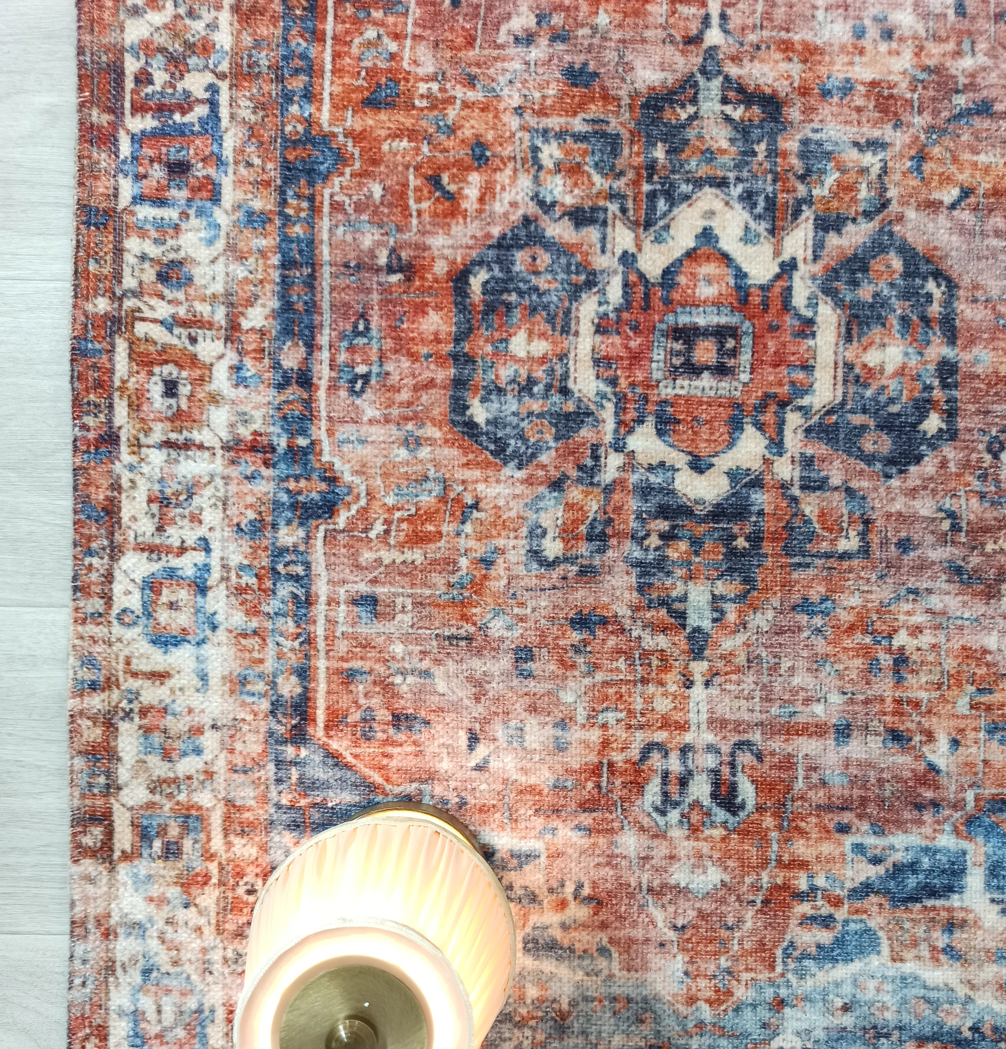 Sema Turkish Vintage Medallion Style Orange Navy Blue Rug