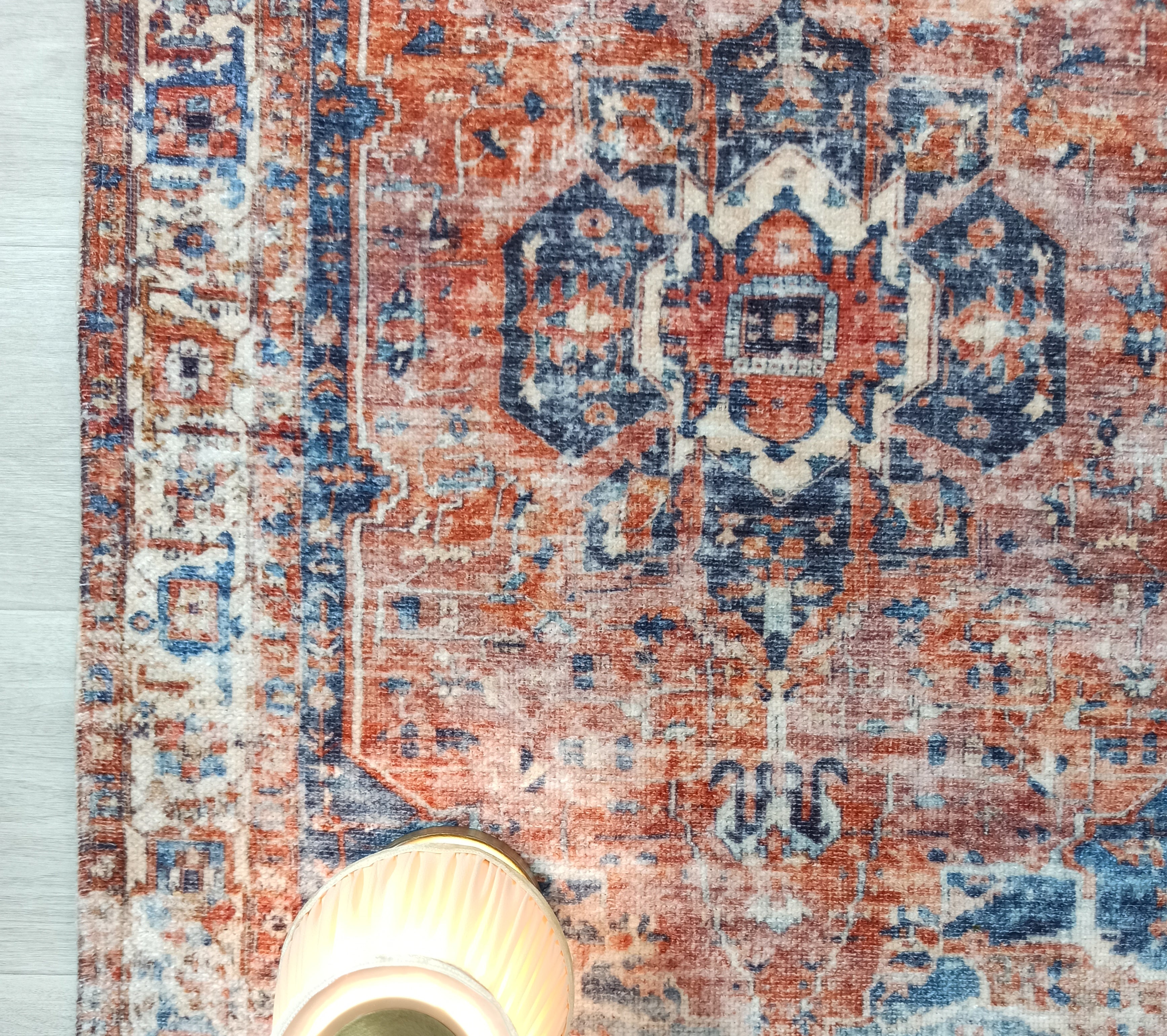 Sema Turkish Vintage Medallion Style Orange Navy Blue Rug