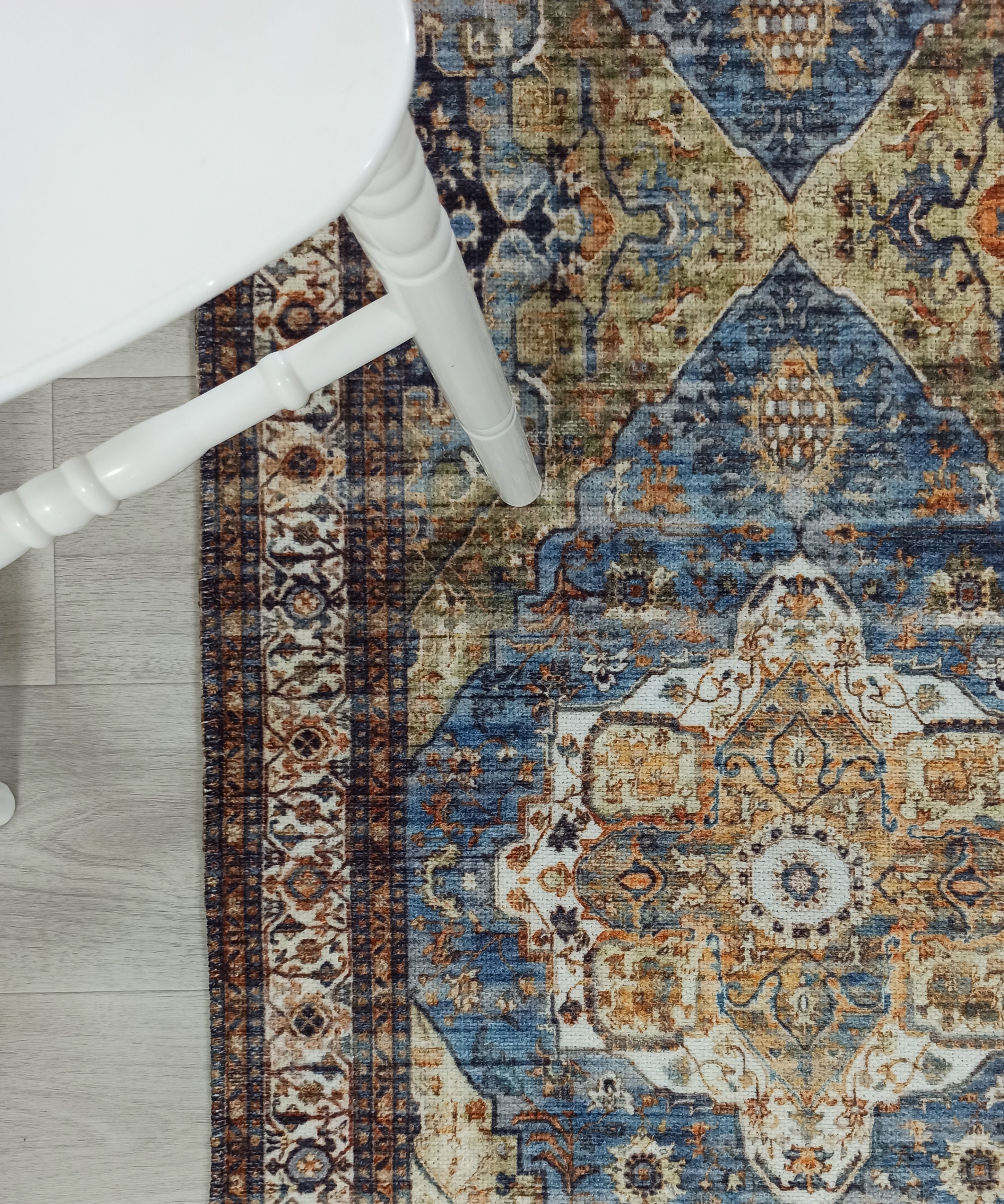 Nuran Turkish Vintage Medallion Style Brown Navy Blue Rug