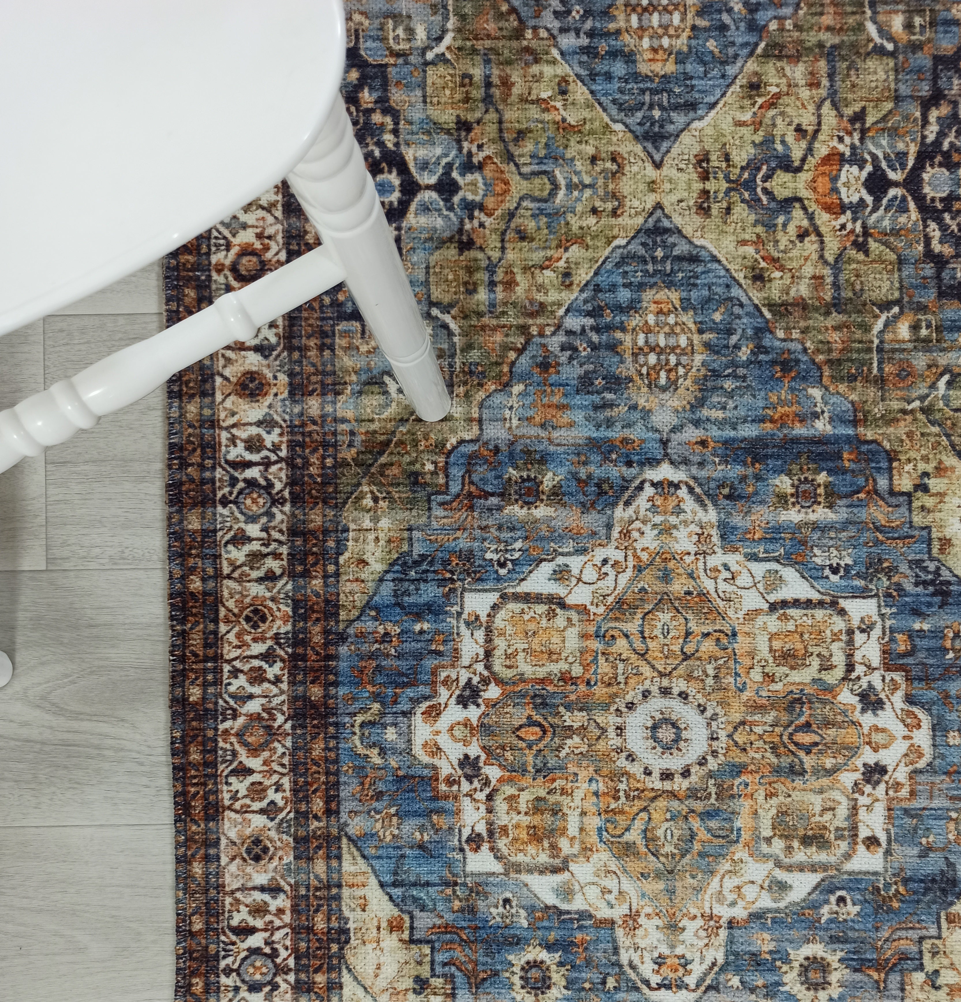 Nuran Turkish Vintage Medallion Style Brown Navy Blue Rug