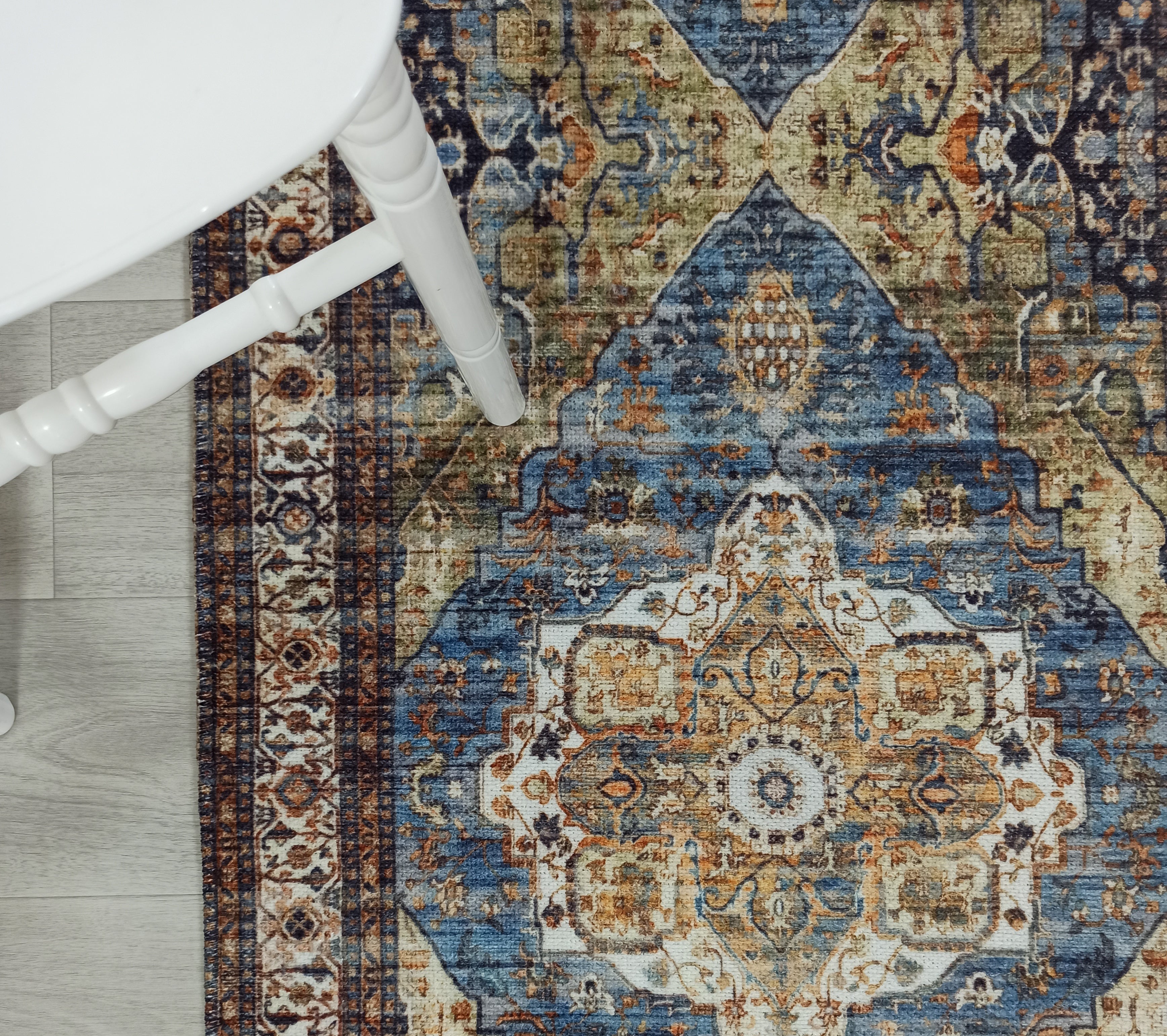 Nuran Turkish Vintage Medallion Style Brown Navy Blue Rug