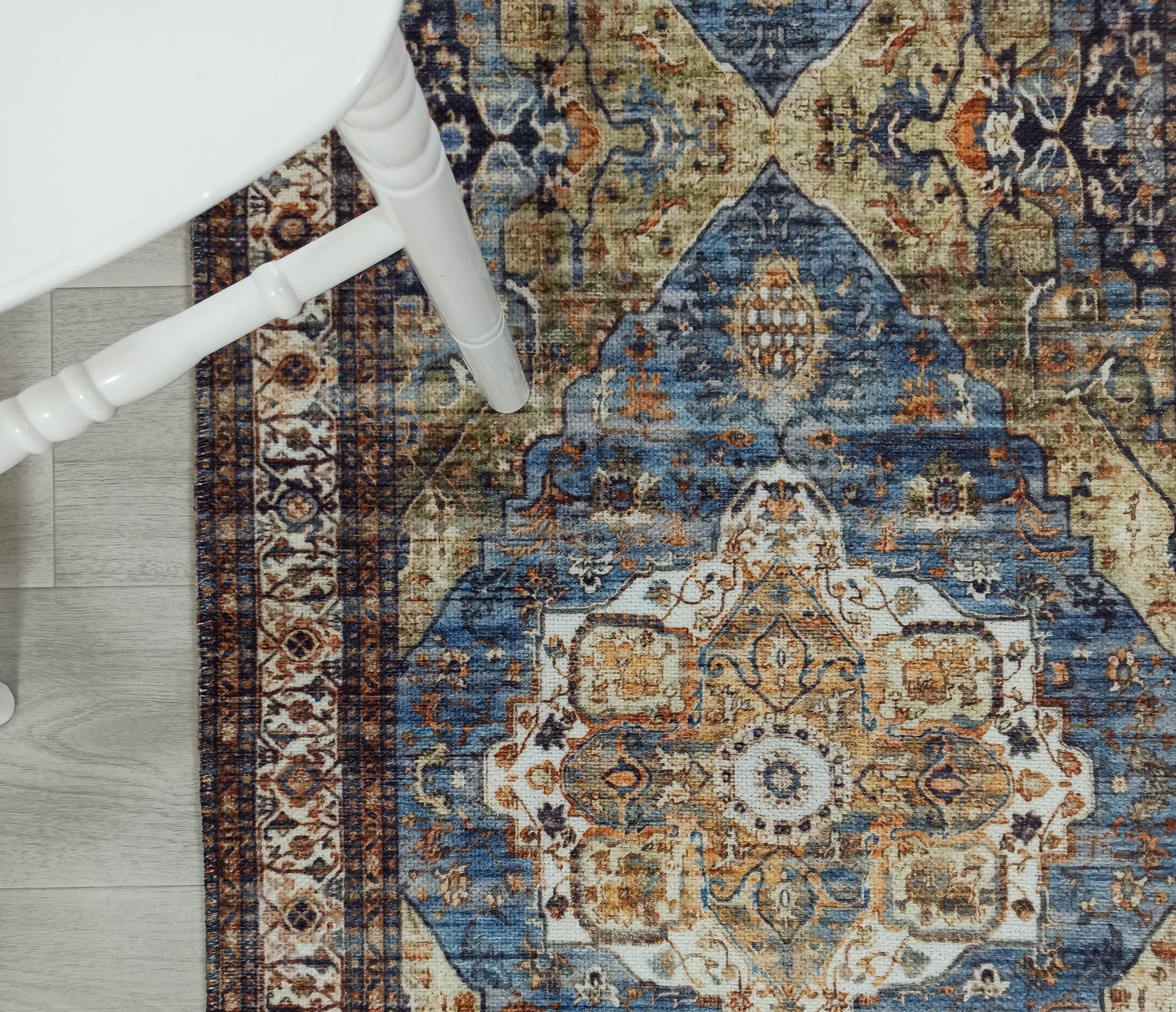 Nuran Turkish Vintage Medallion Style Brown Navy Blue Rug