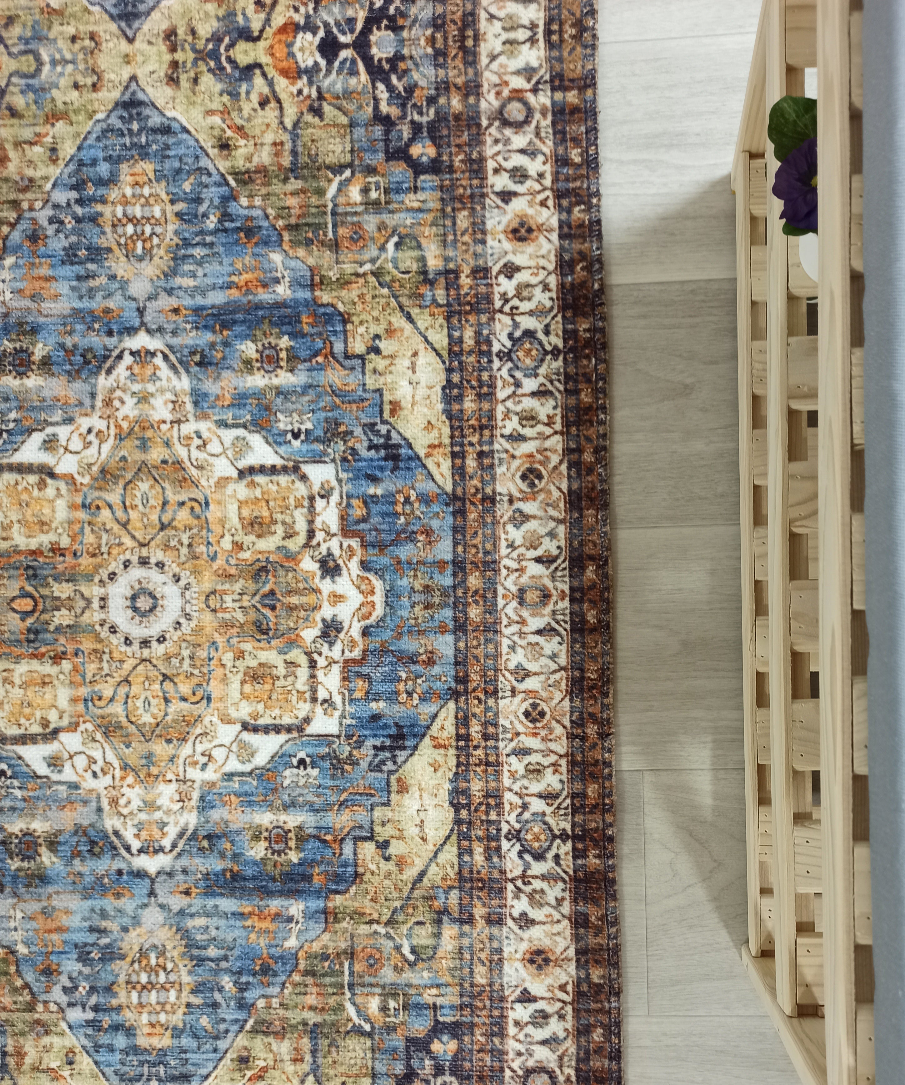 Nuran Turkish Vintage Medallion Style Brown Navy Blue Rug