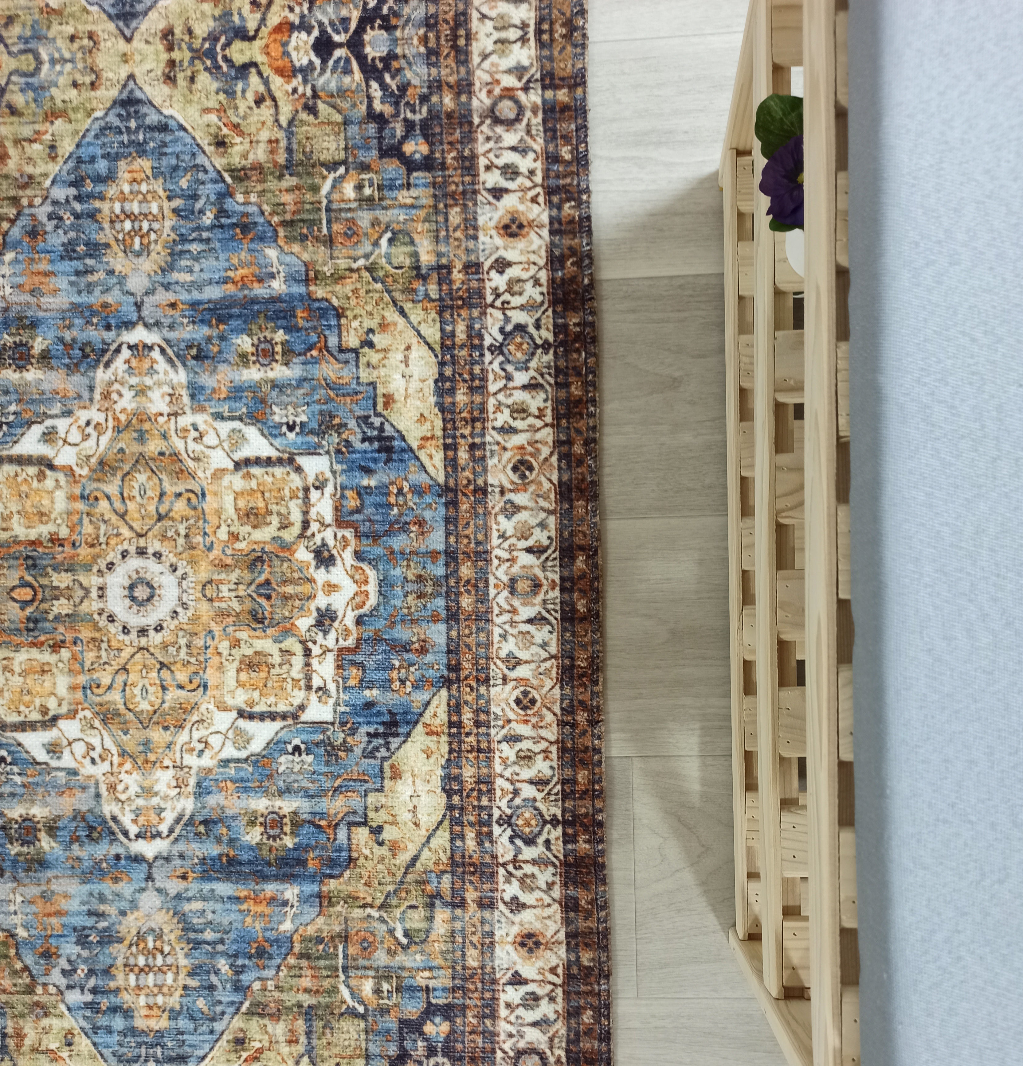 Nuran Turkish Vintage Medallion Style Brown Navy Blue Rug