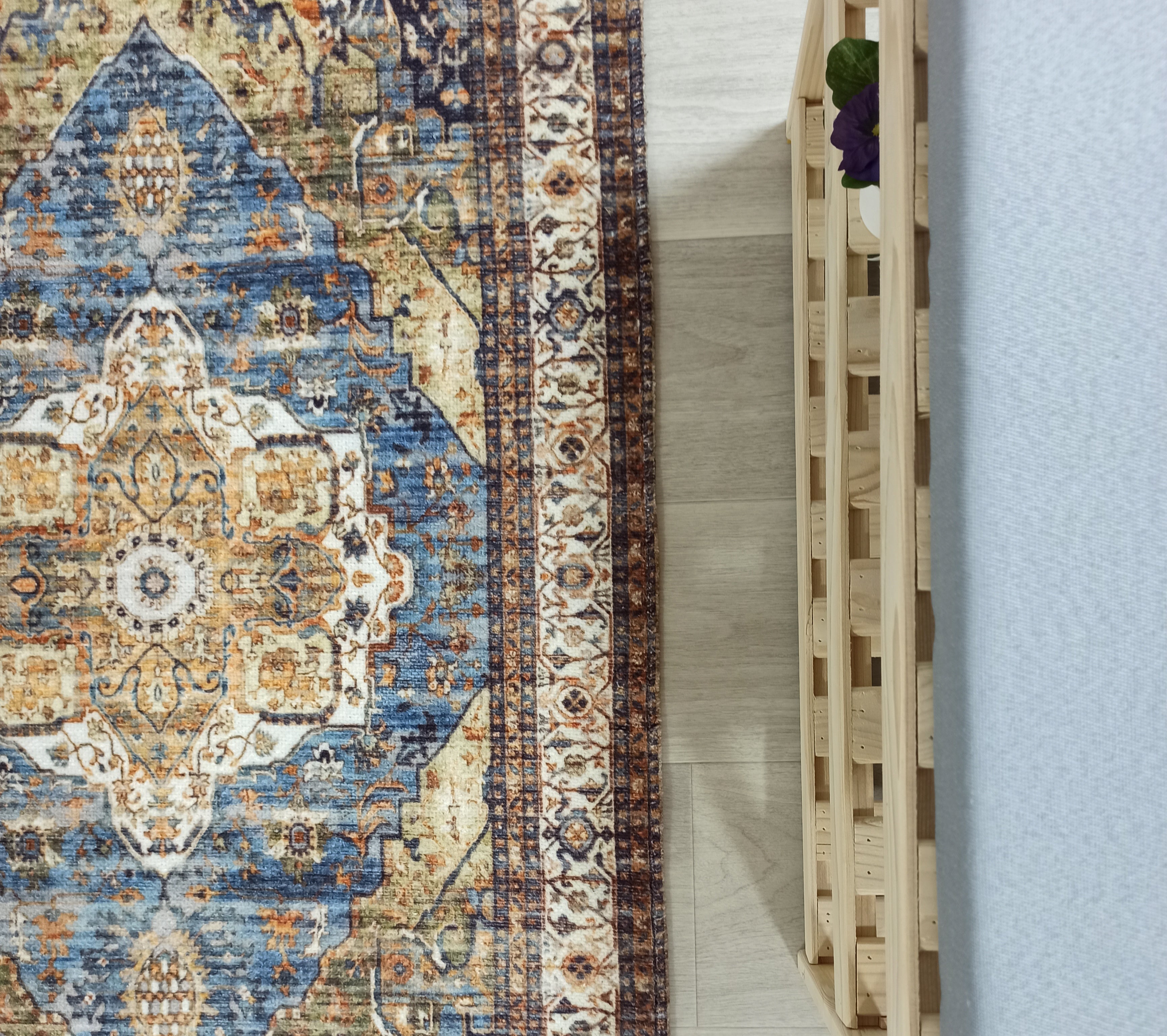 Nuran Turkish Vintage Medallion Style Brown Navy Blue Rug