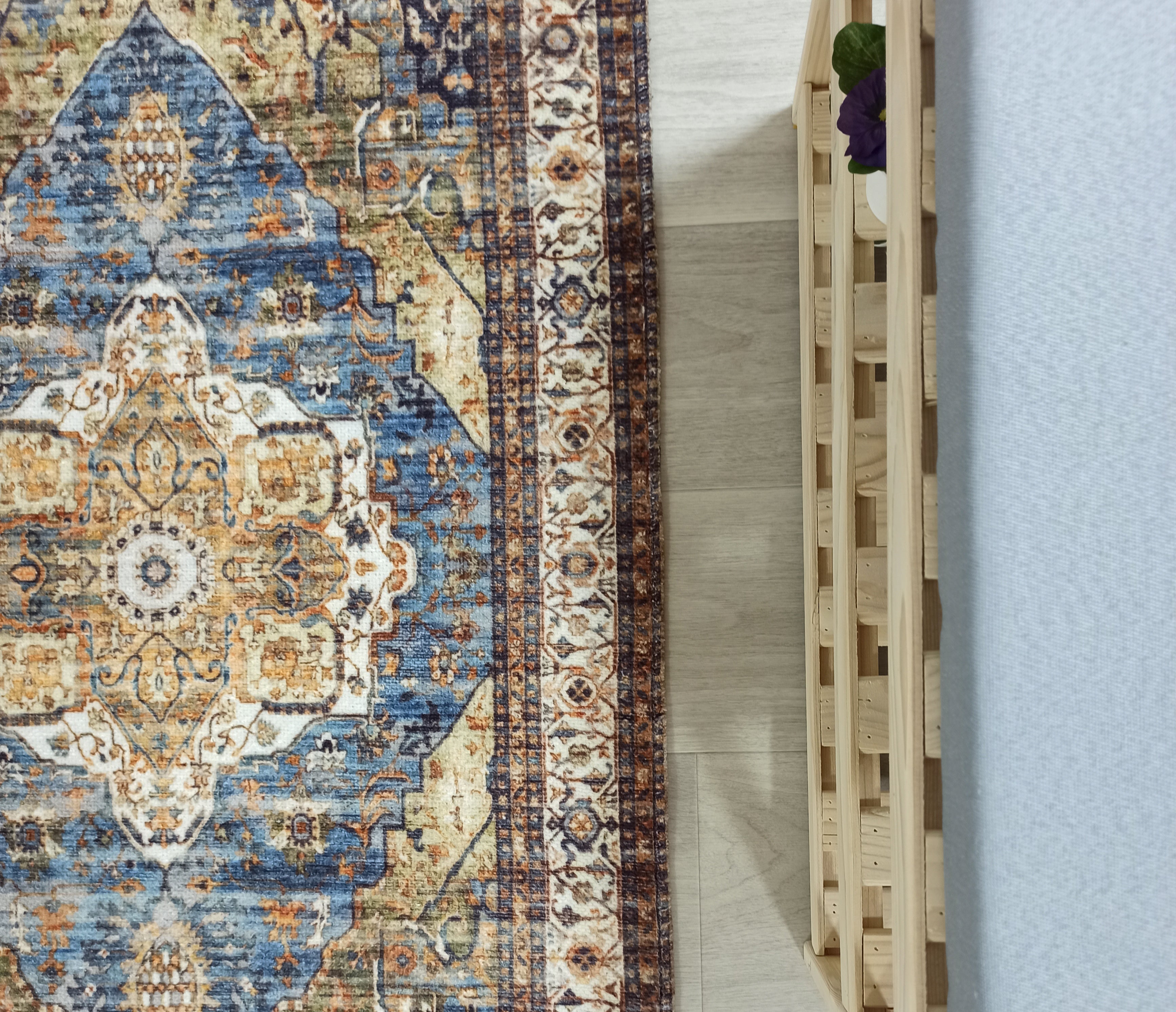 Nuran Turkish Vintage Medallion Style Brown Navy Blue Rug