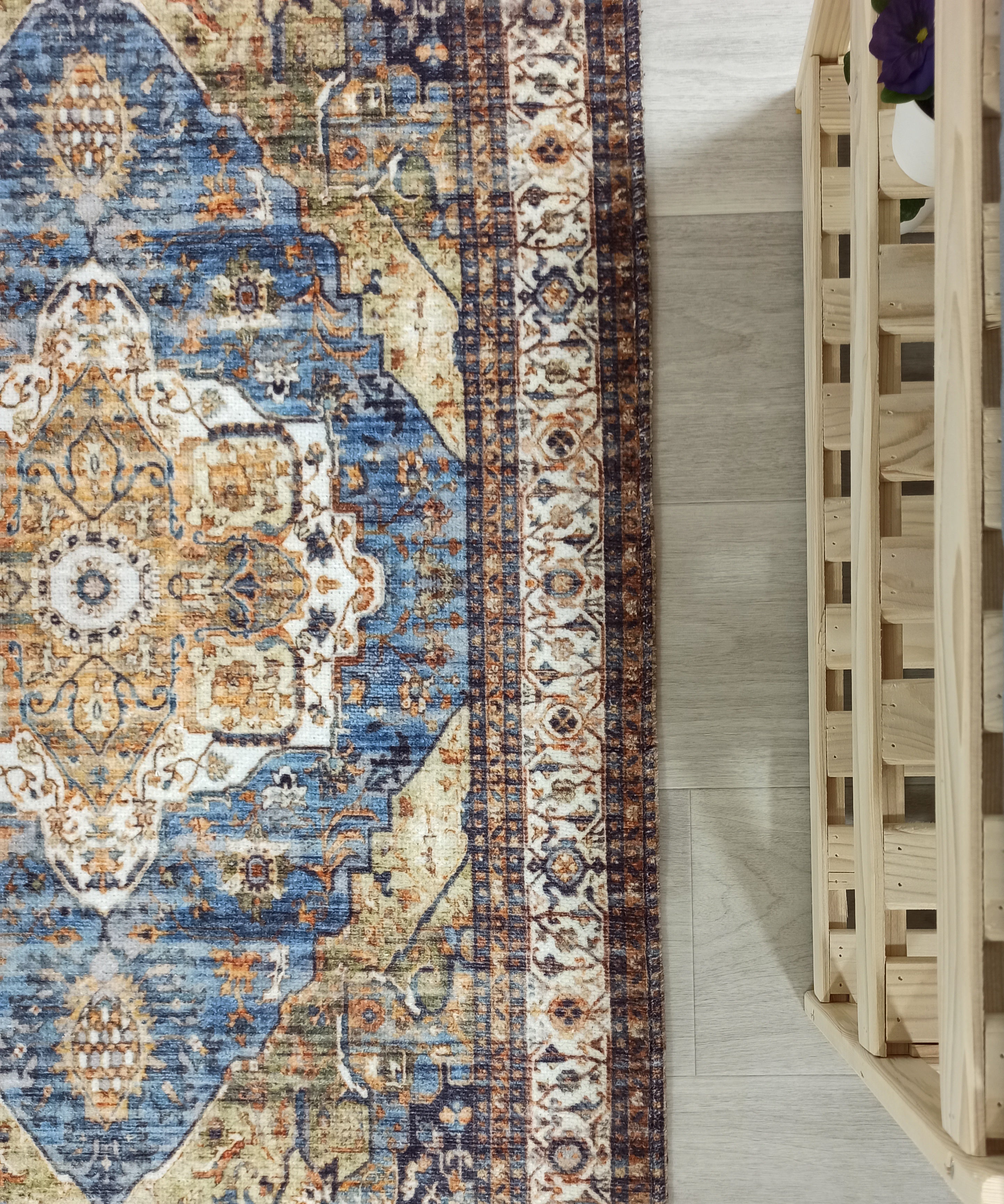 Nuran Turkish Vintage Medallion Style Brown Navy Blue Rug