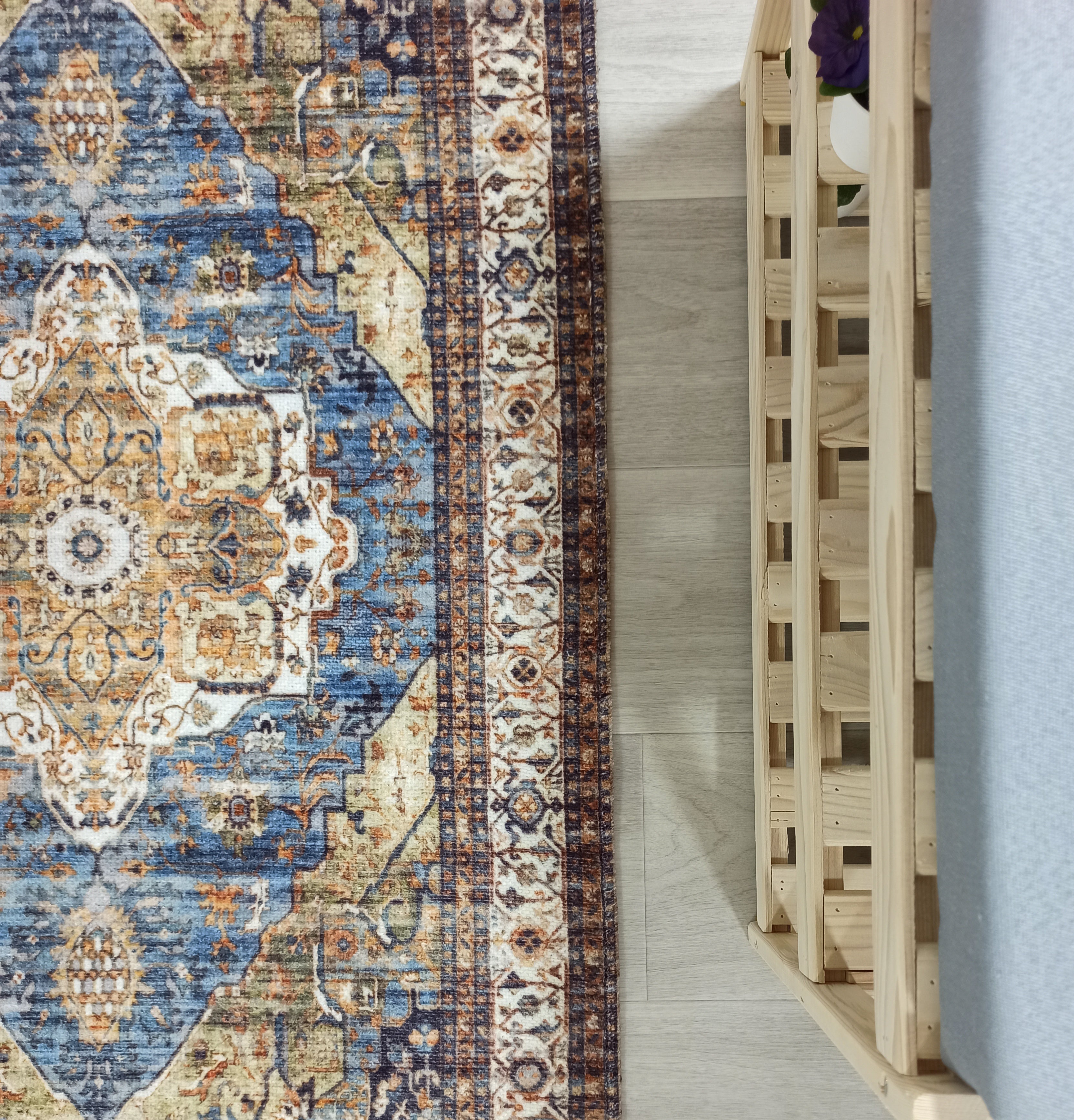 Nuran Turkish Vintage Medallion Style Brown Navy Blue Rug