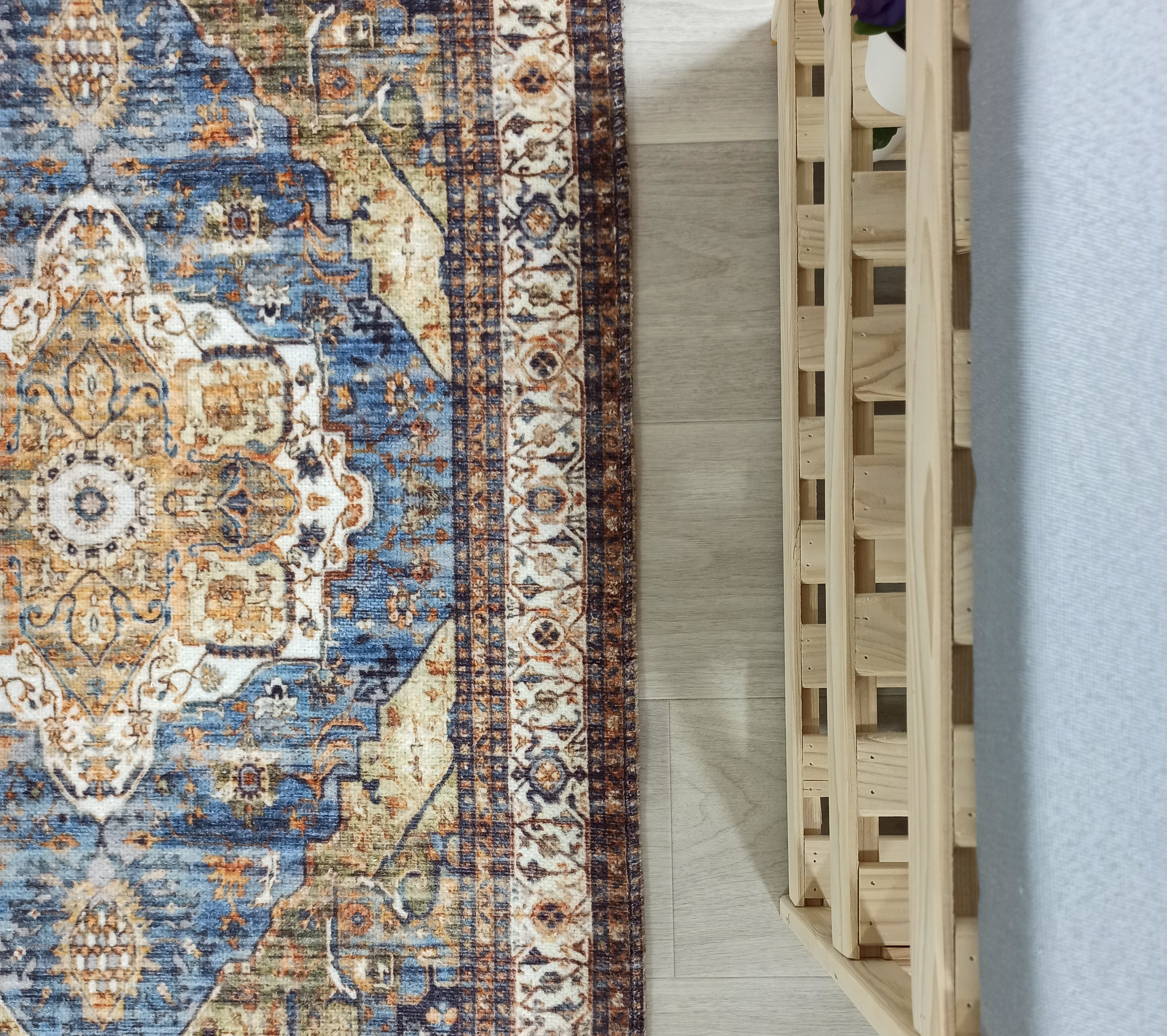 Nuran Turkish Vintage Medallion Style Brown Navy Blue Rug