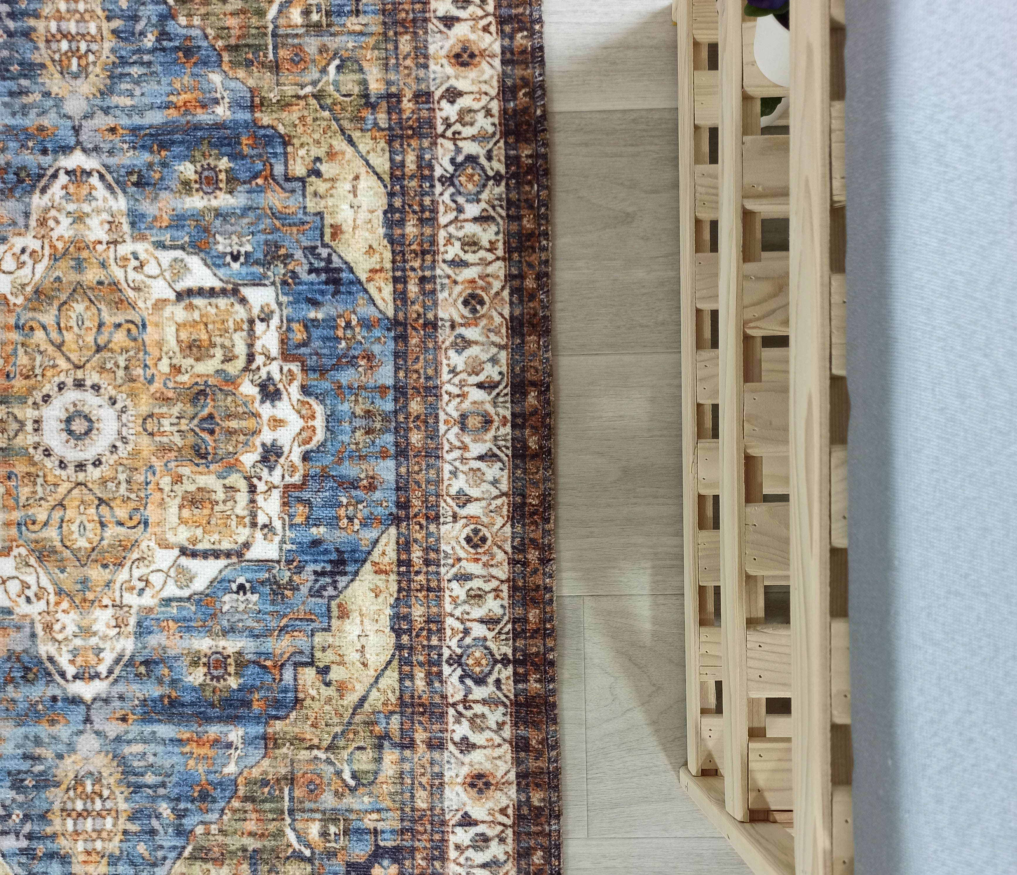 Nuran Turkish Vintage Medallion Style Brown Navy Blue Rug