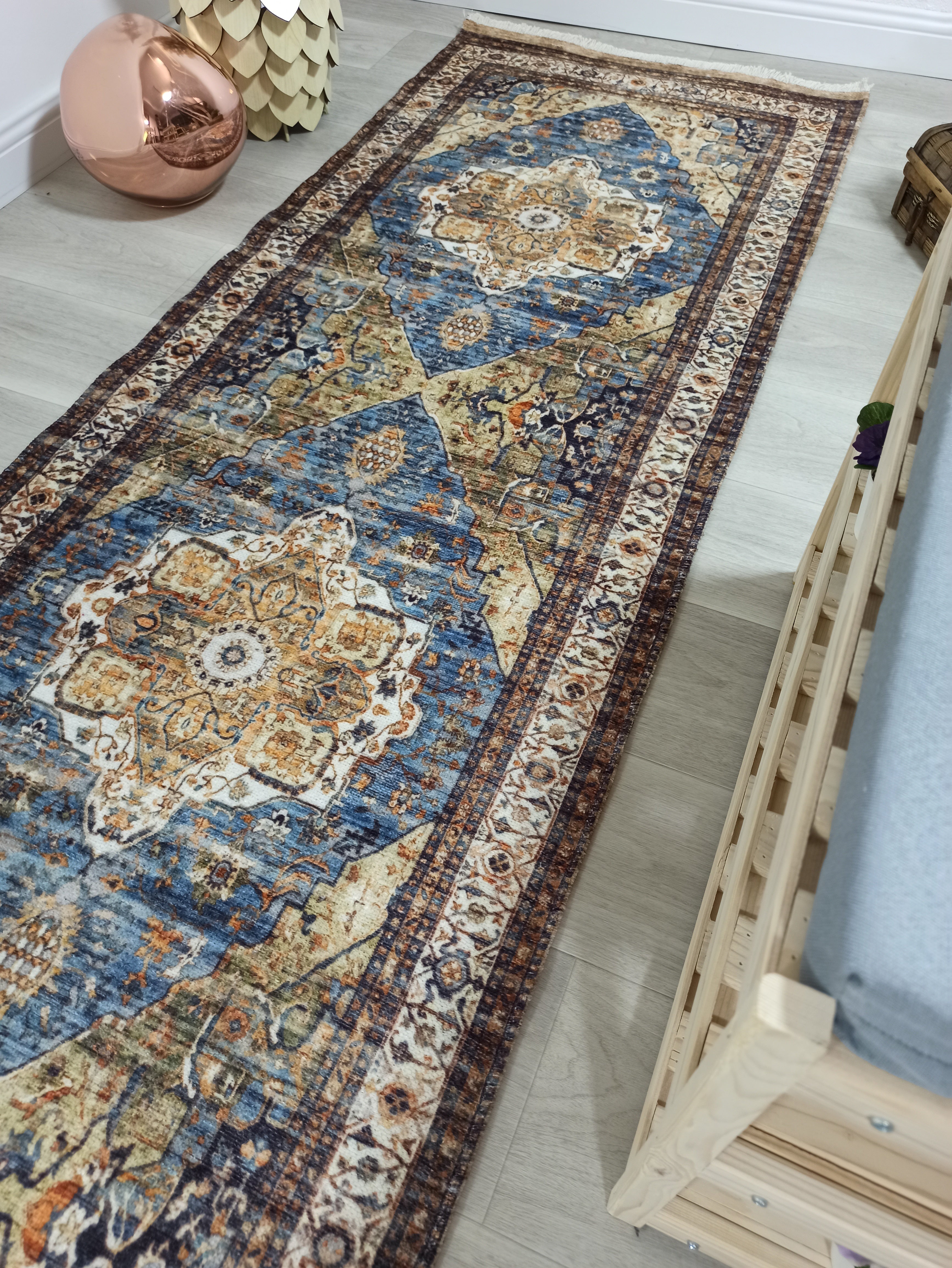 Nuran Turkish Vintage Medallion Style Brown Navy Blue Rug