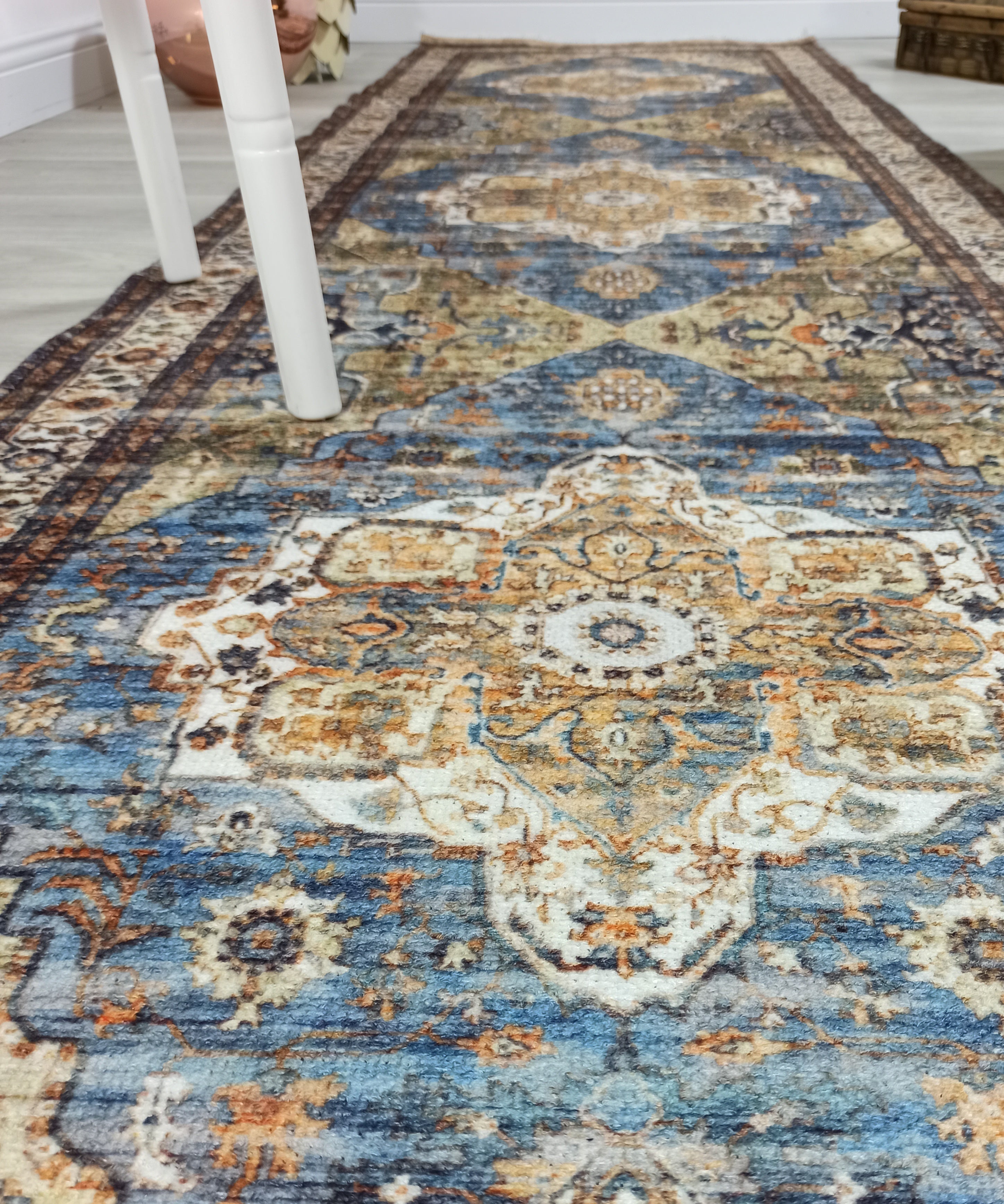 Nuran Turkish Vintage Medallion Style Brown Navy Blue Rug