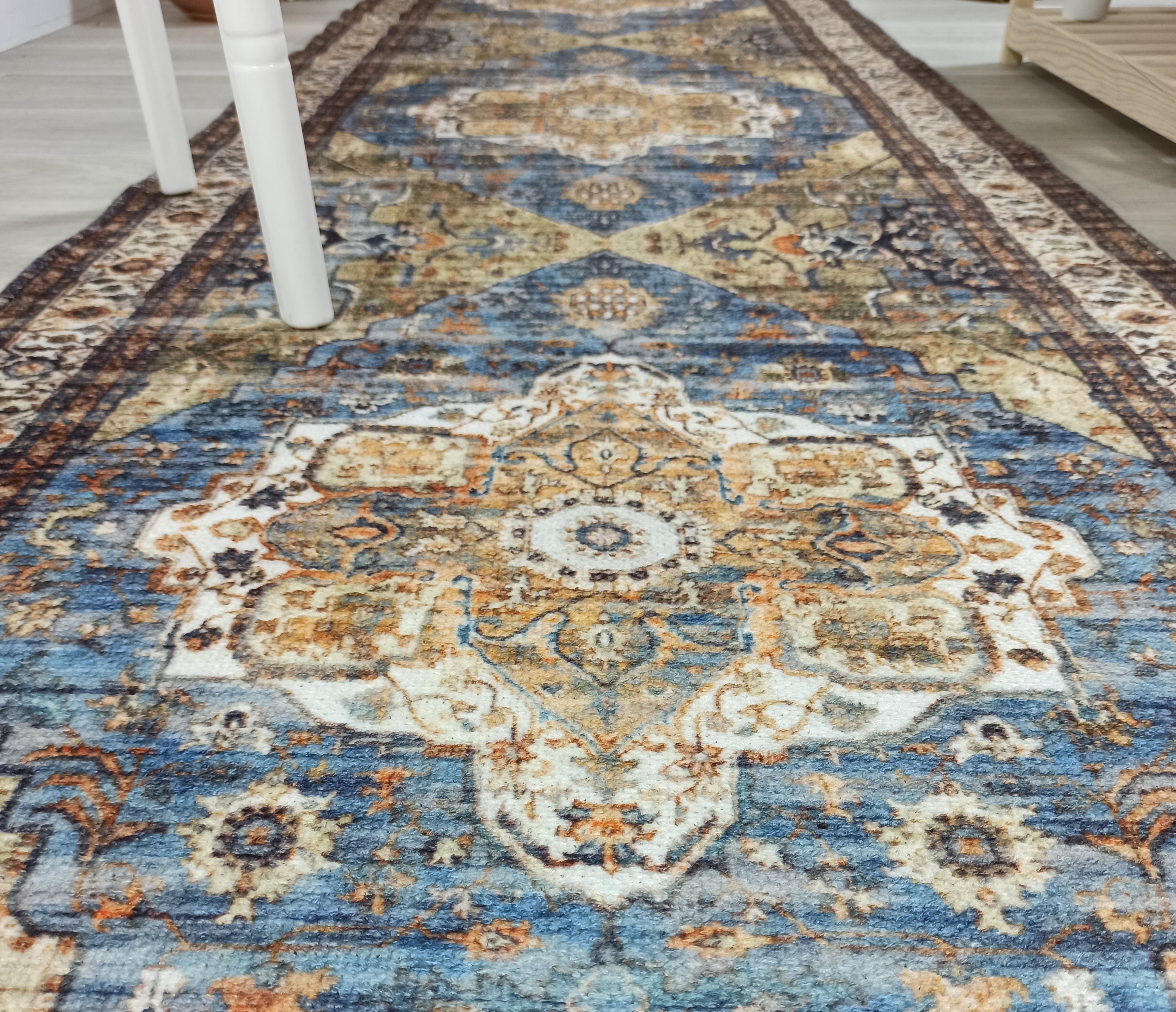 Nuran Turkish Vintage Medallion Style Brown Navy Blue Rug