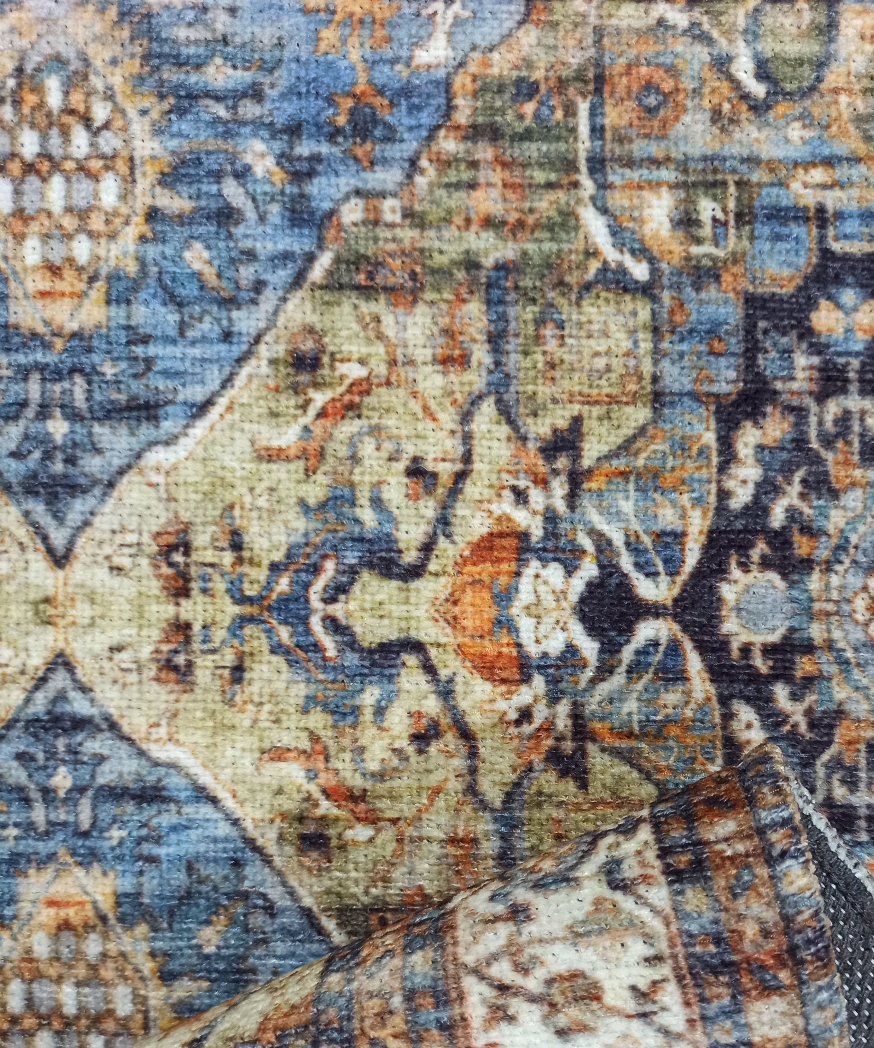 Nuran Turkish Vintage Medallion Style Brown Navy Blue Rug