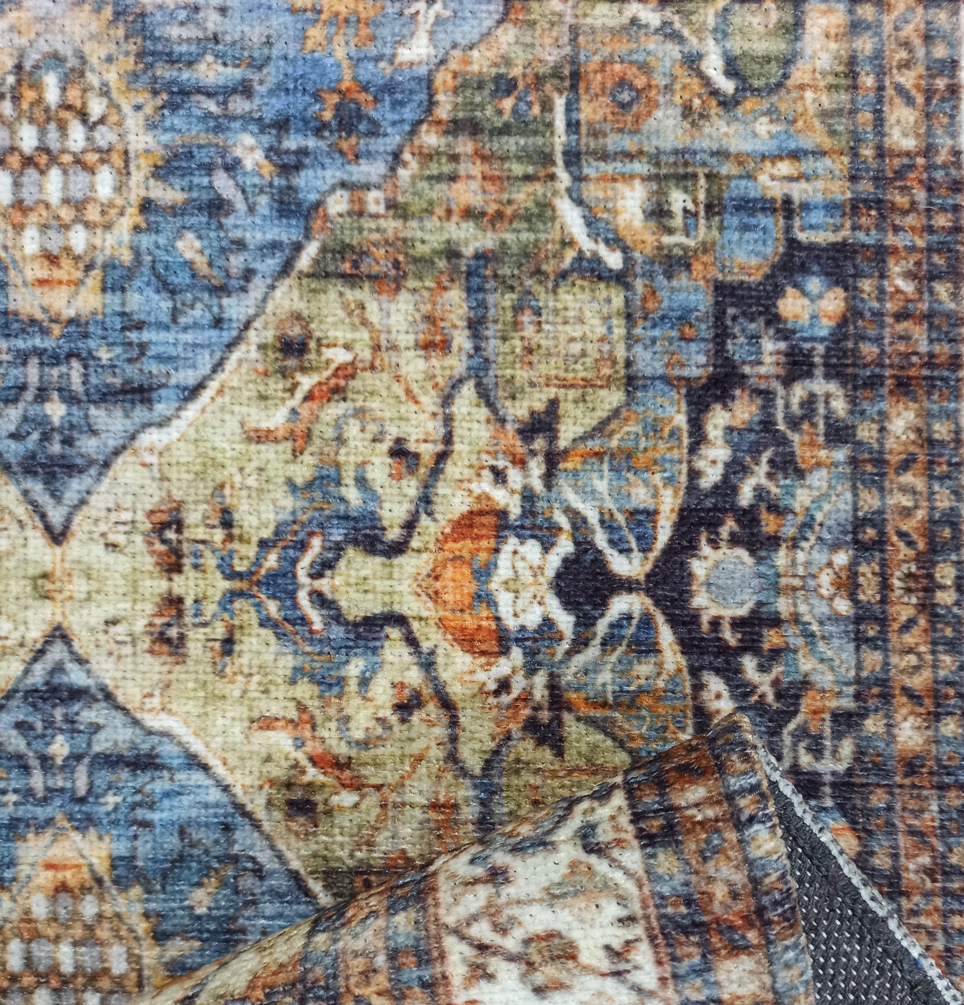 Nuran Turkish Vintage Medallion Style Brown Navy Blue Rug