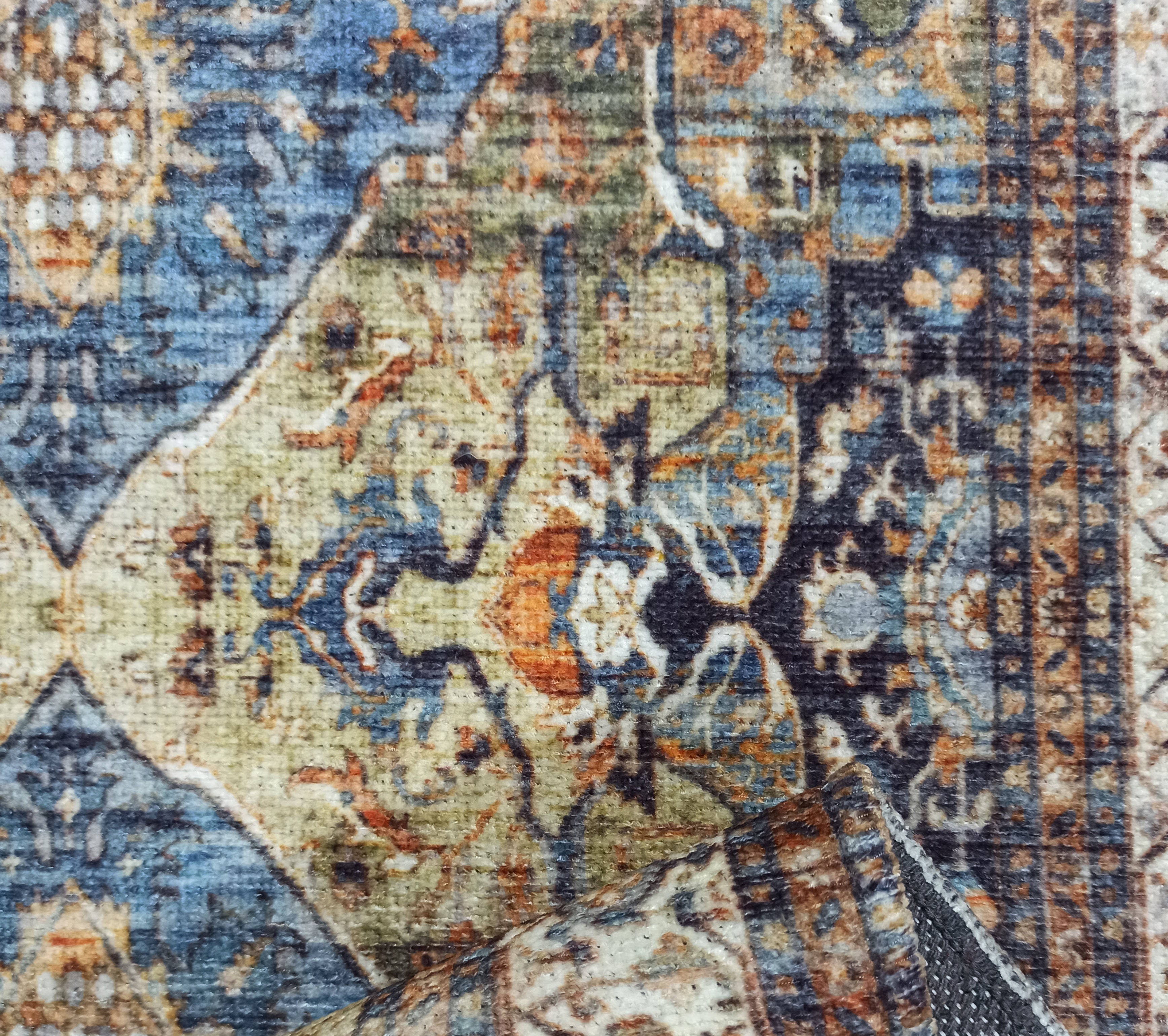 Nuran Turkish Vintage Medallion Style Brown Navy Blue Rug