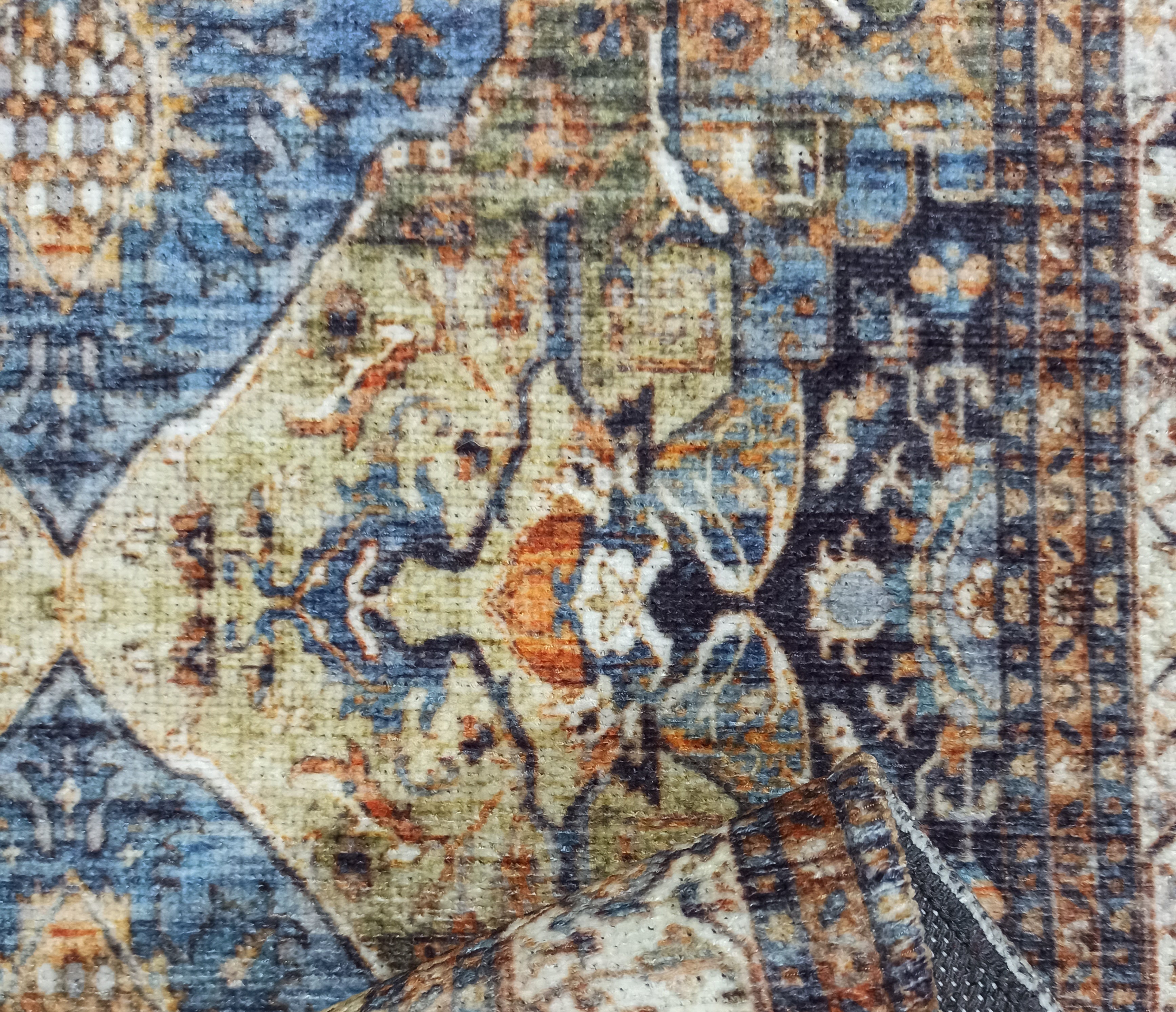 Nuran Turkish Vintage Medallion Style Brown Navy Blue Rug