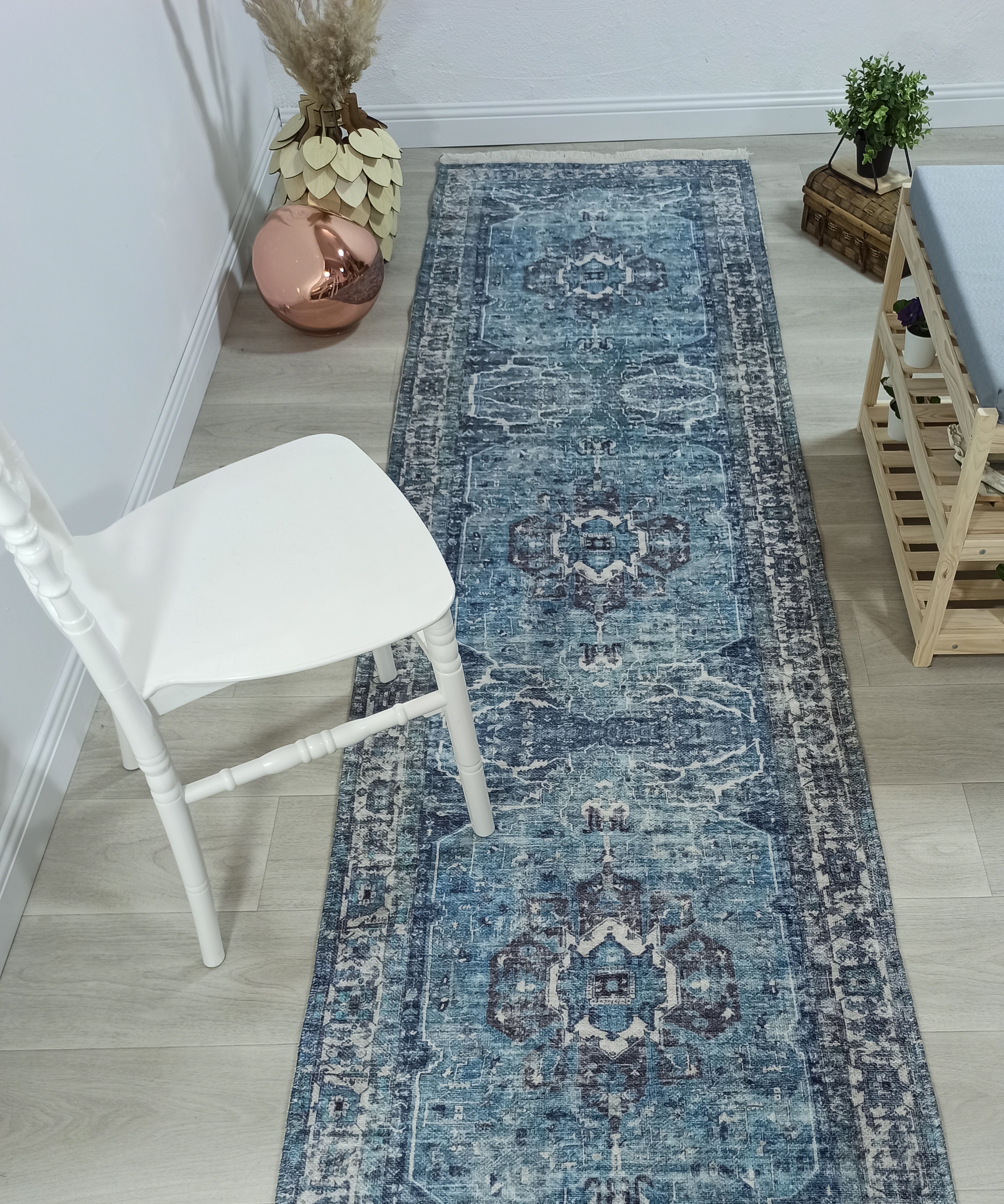 Asi Turkish Vintage Medallion Style Blue Rug