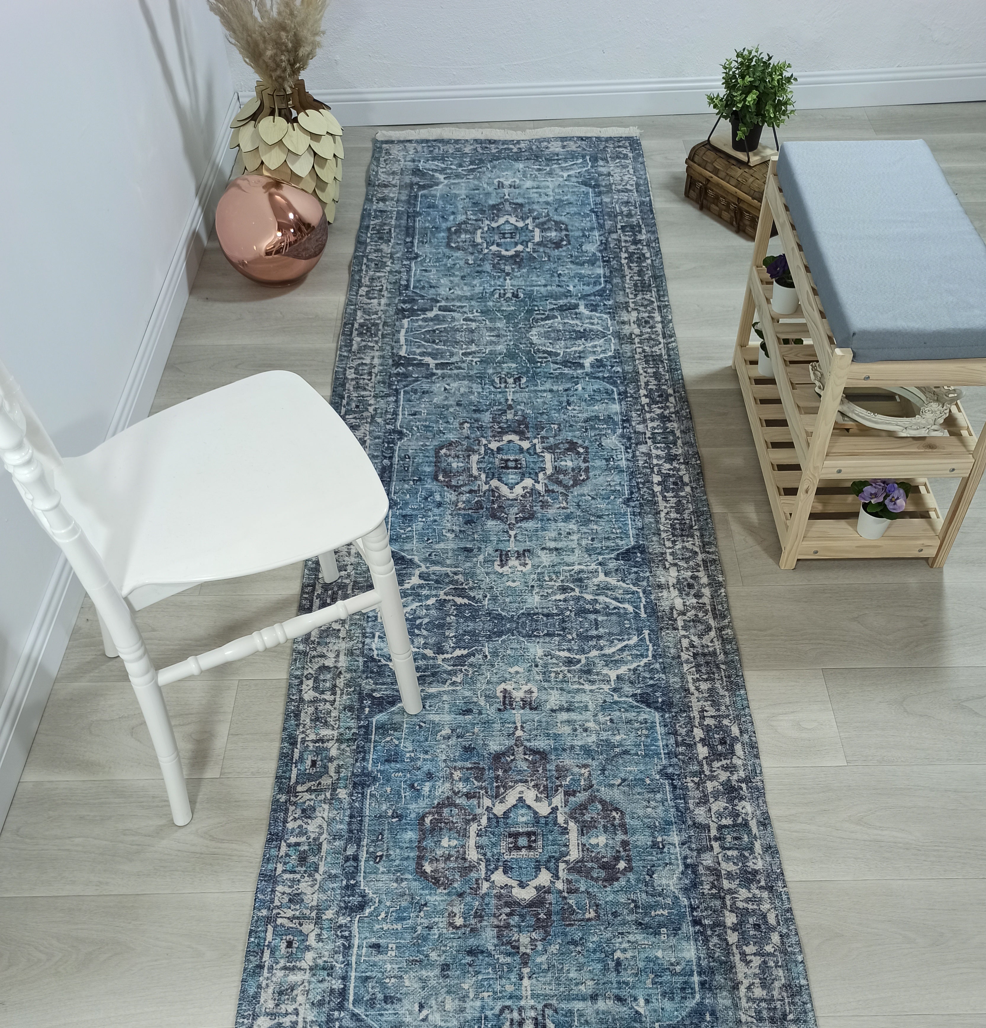 Asi Turkish Vintage Medallion Style Blue Rug