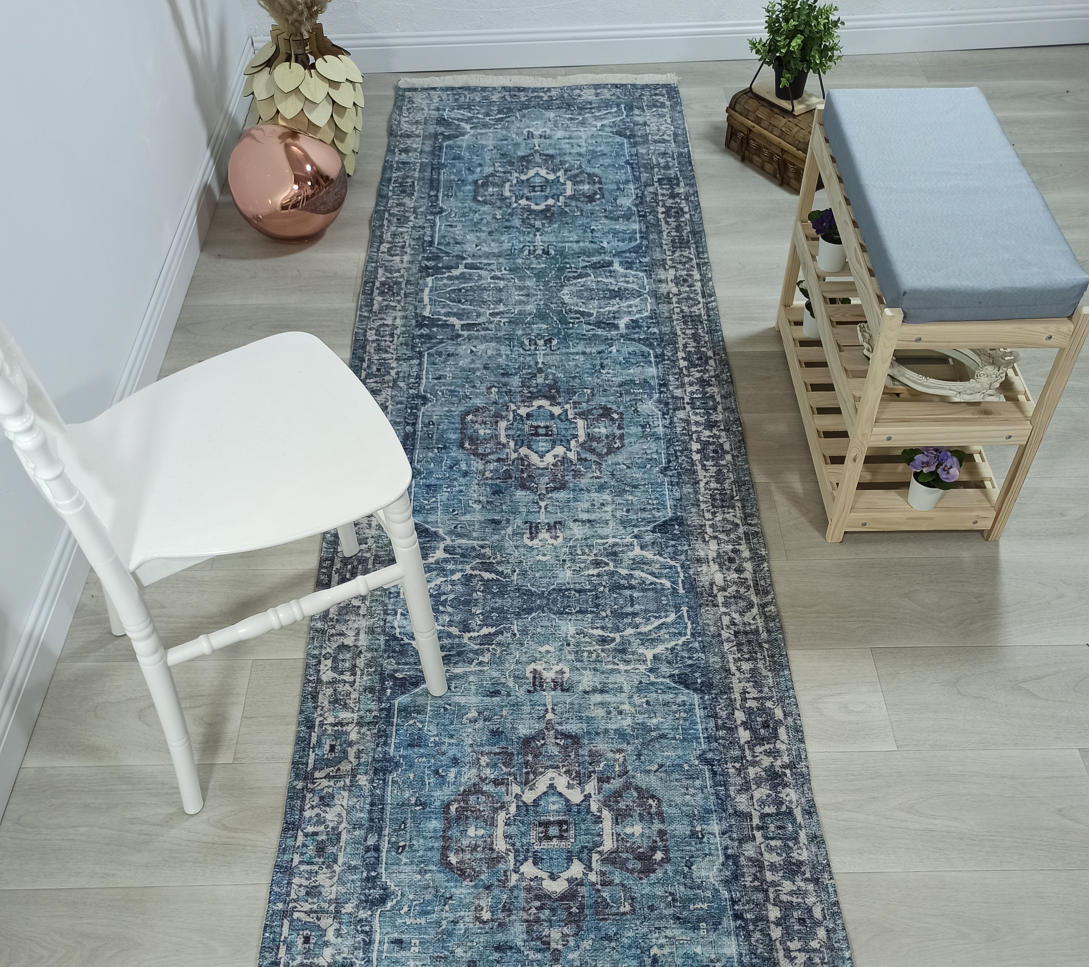 Asi Turkish Vintage Medallion Style Blue Rug