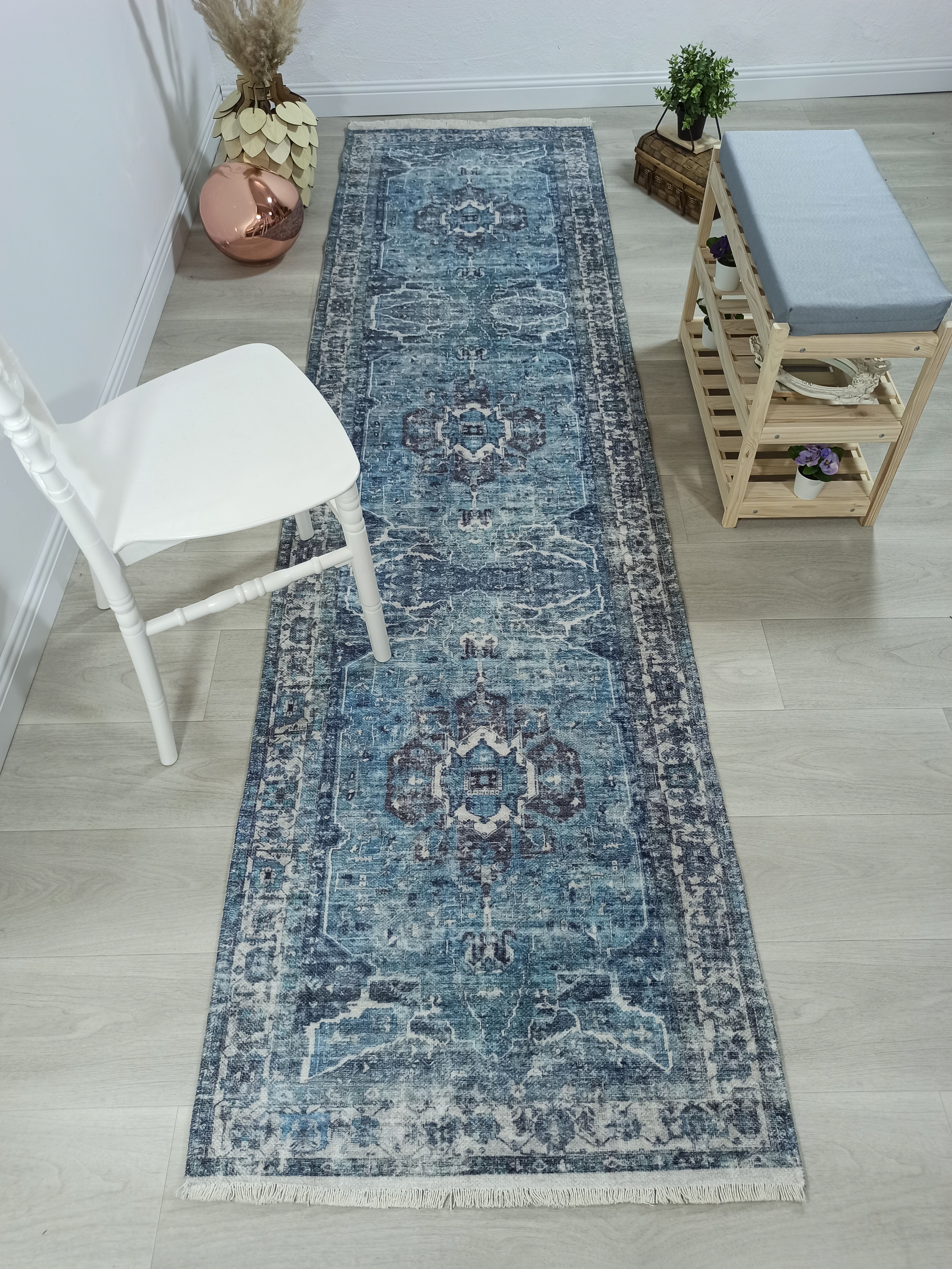 Asi Turkish Vintage Medallion Style Blue Rug