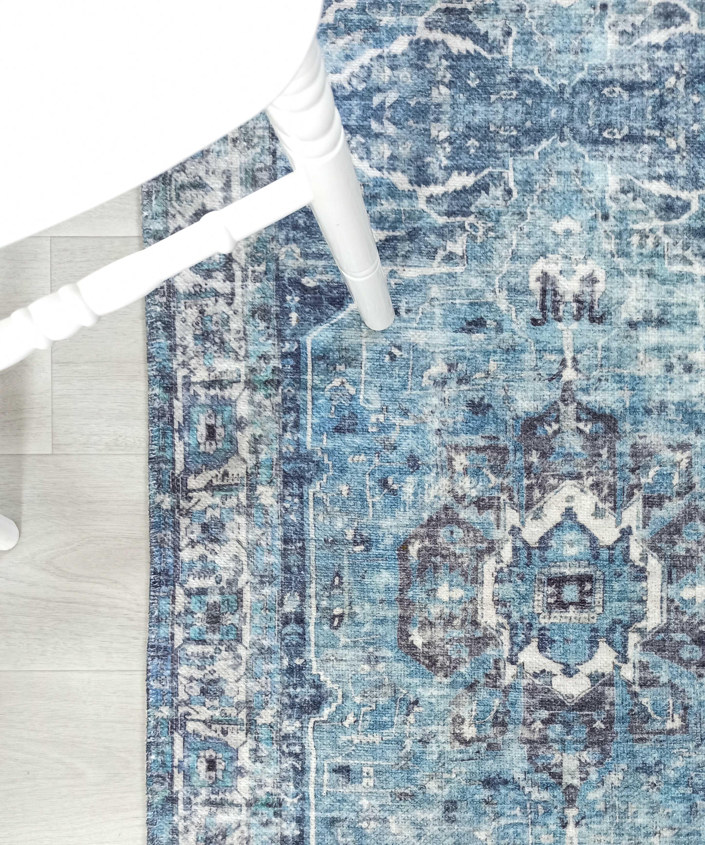 Asi Turkish Vintage Medallion Style Blue Rug