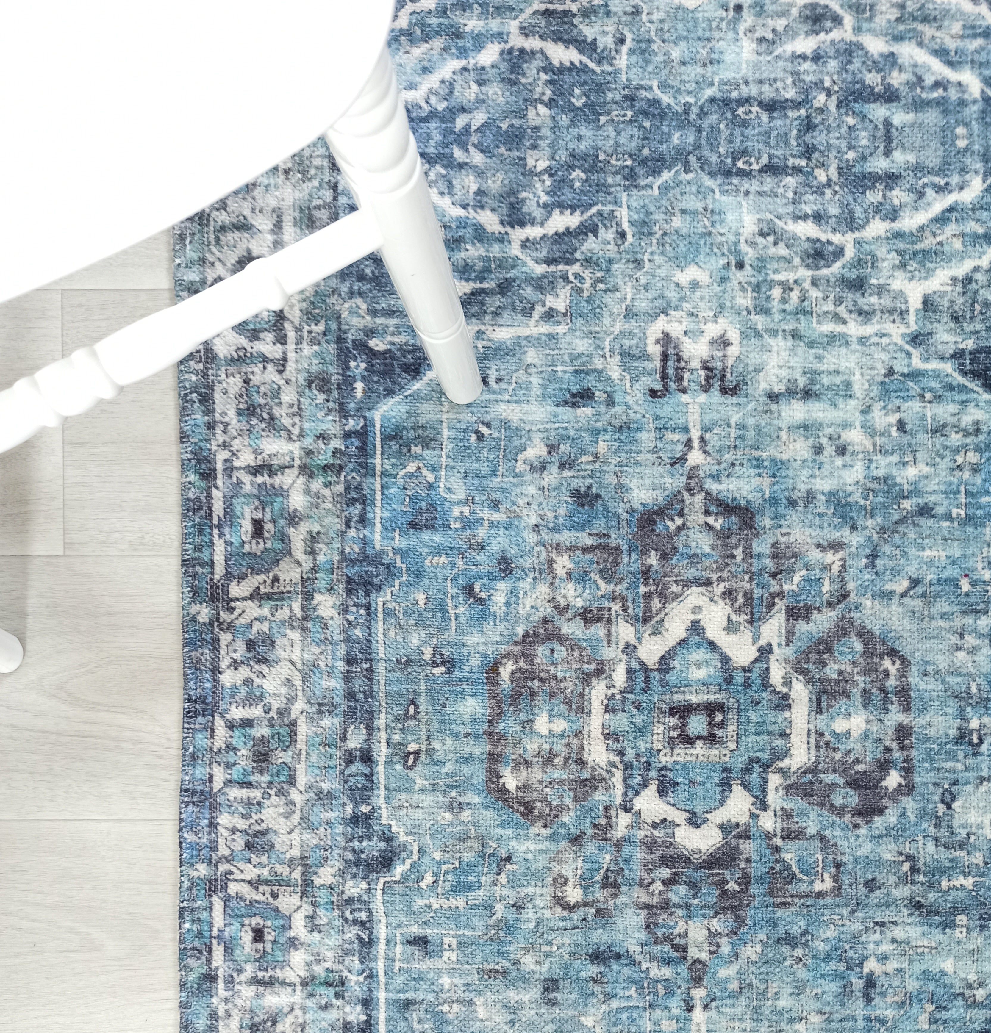Asi Turkish Vintage Medallion Style Blue Rug