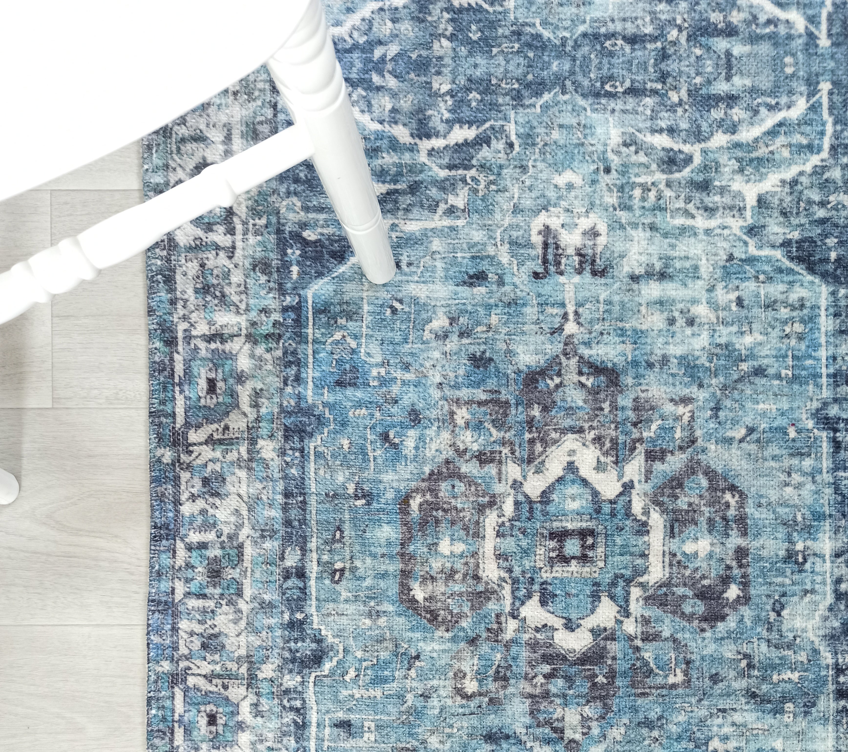 Asi Turkish Vintage Medallion Style Blue Rug