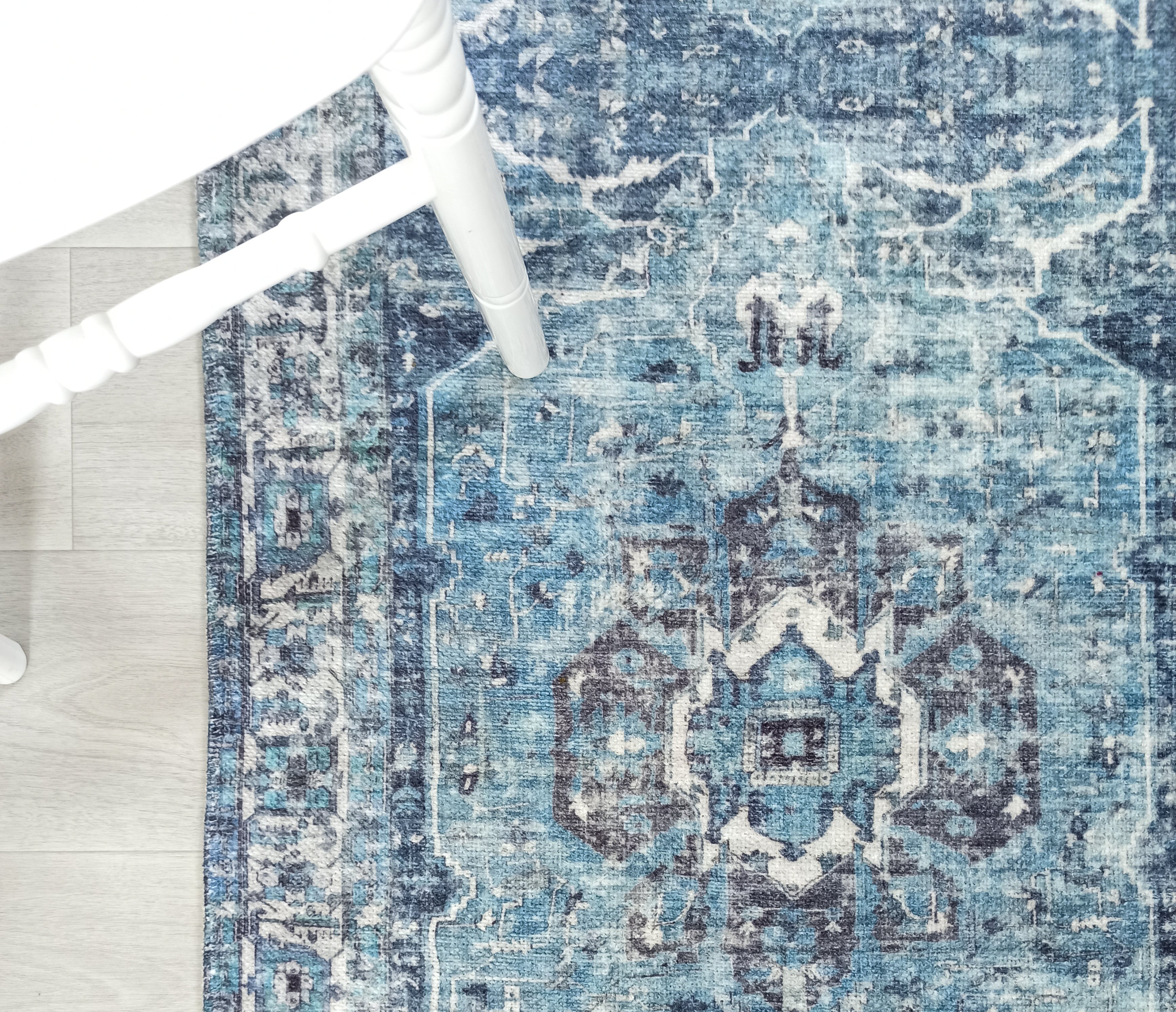 Asi Turkish Vintage Medallion Style Blue Rug