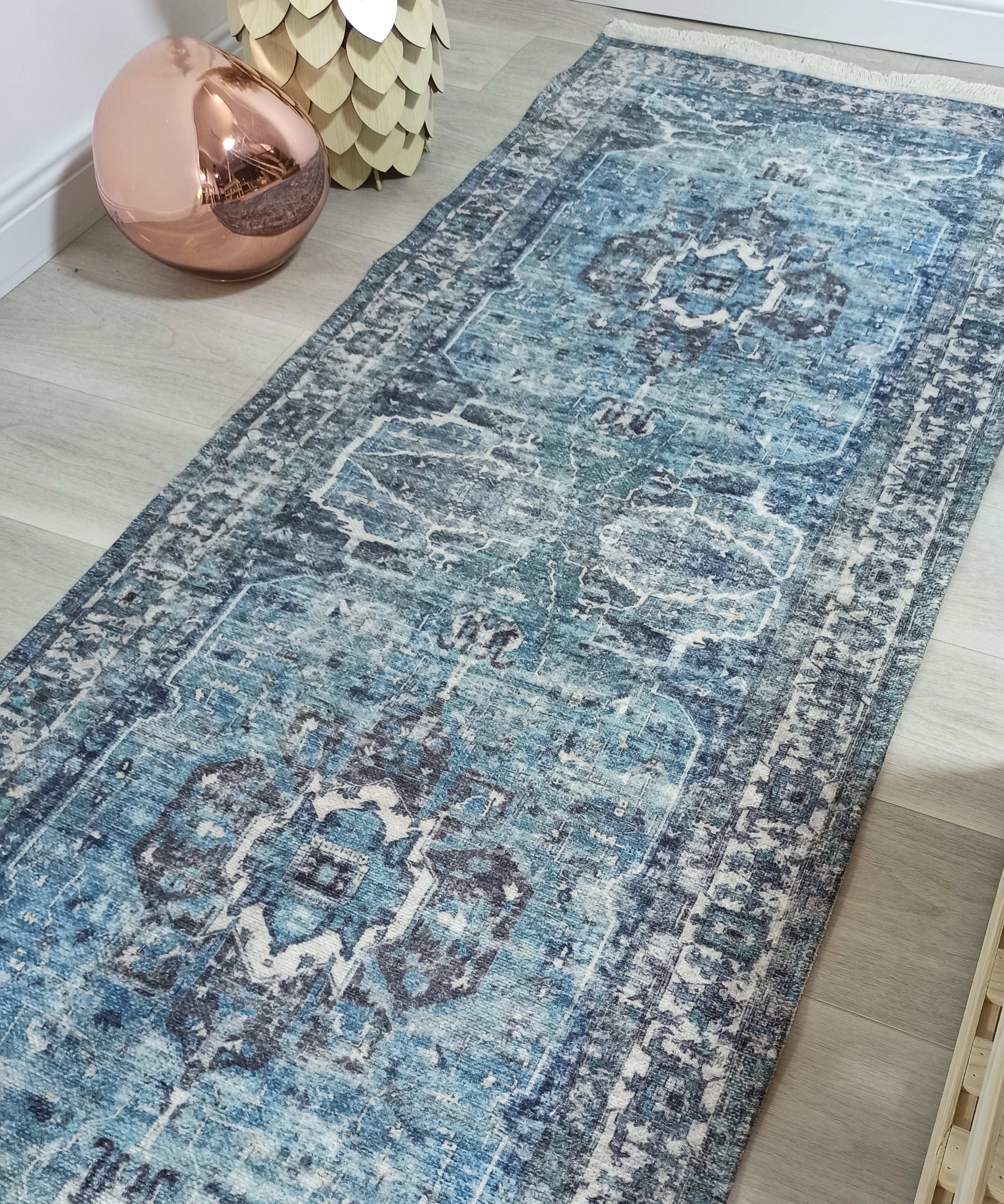 Asi Turkish Vintage Medallion Style Blue Rug