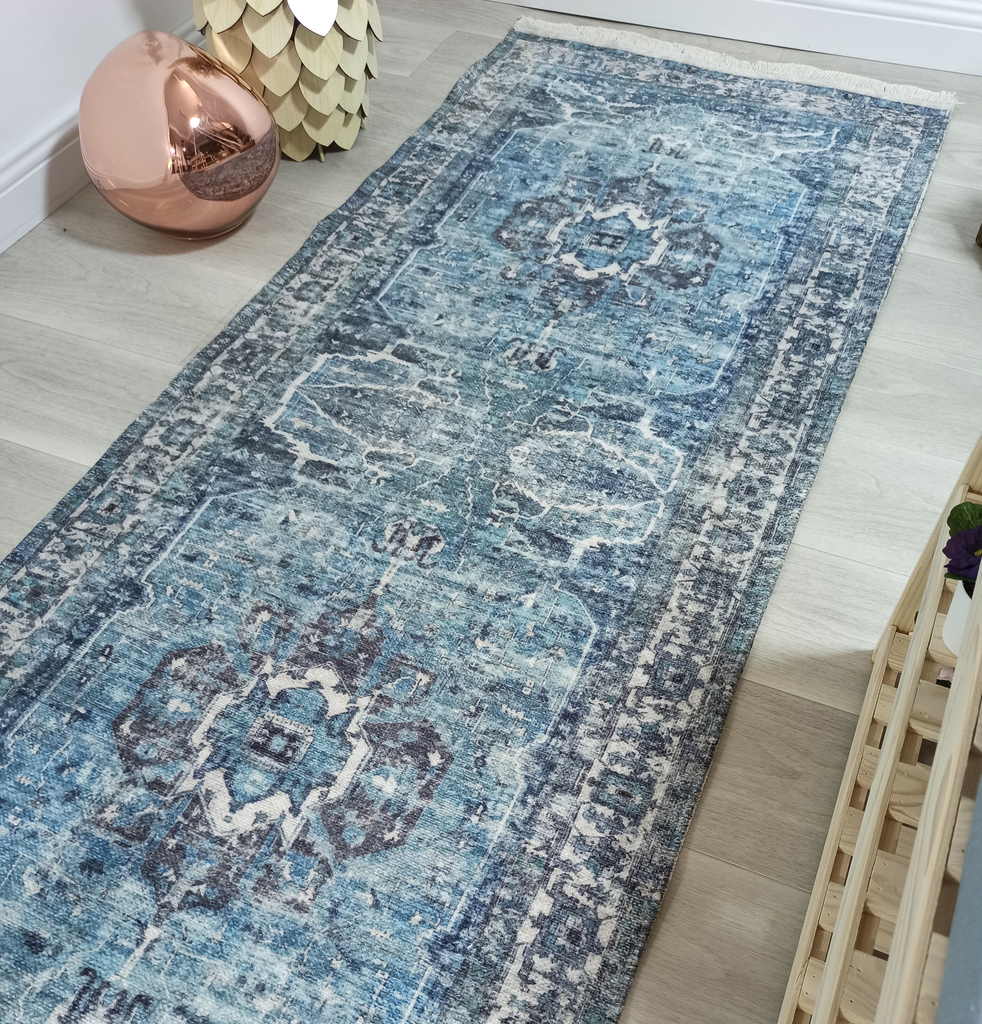 Asi Turkish Vintage Medallion Style Blue Rug