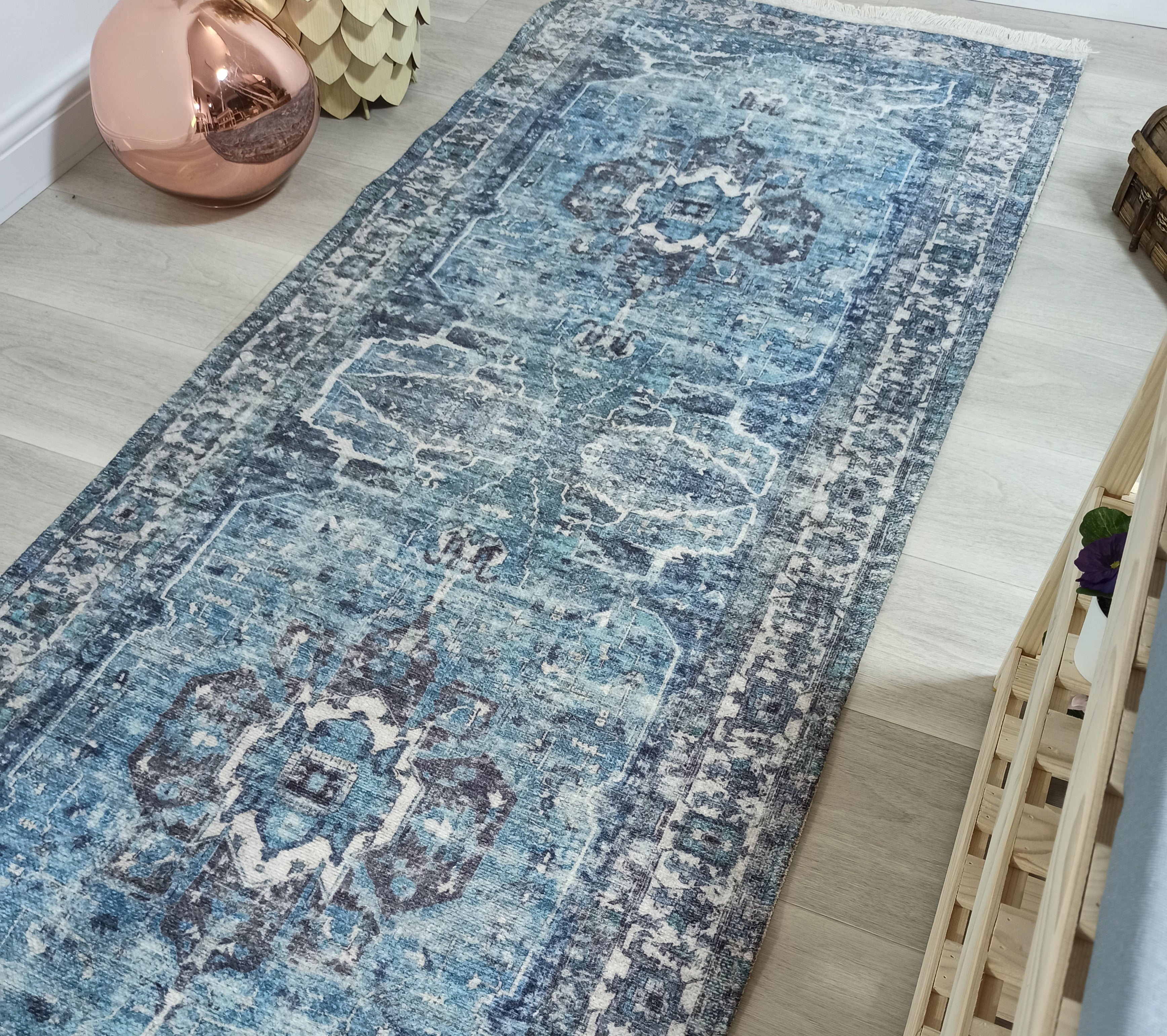 Asi Turkish Vintage Medallion Style Blue Rug