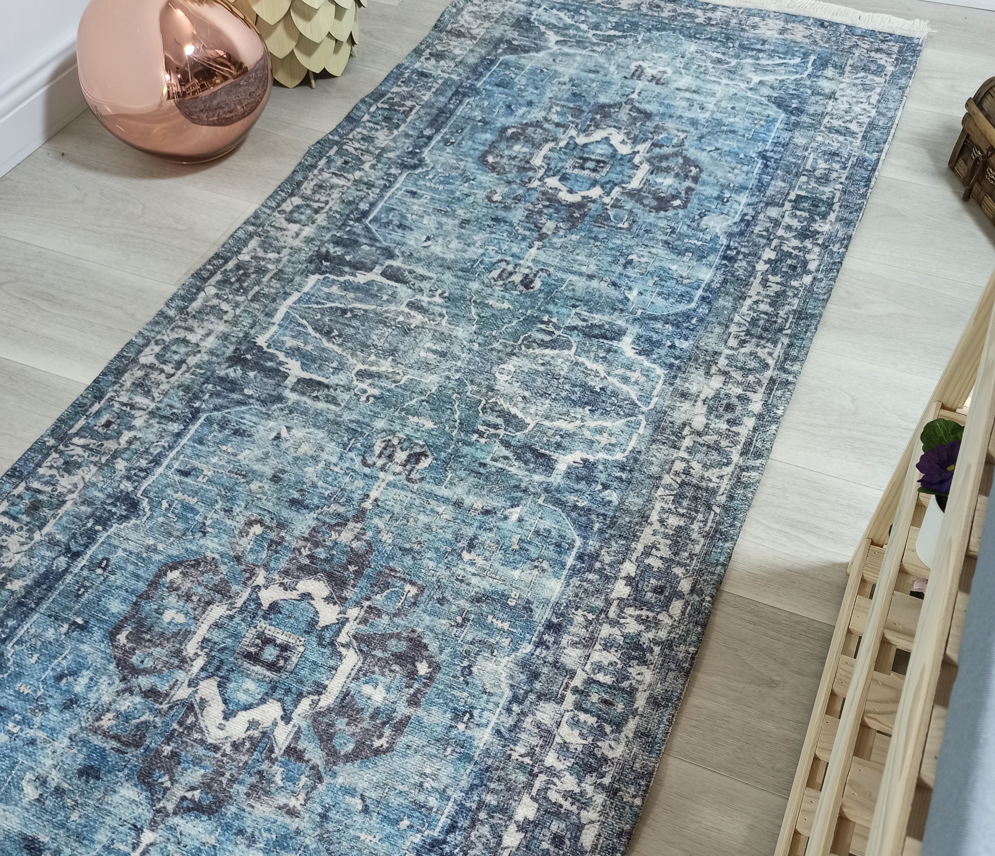 Asi Turkish Vintage Medallion Style Blue Rug