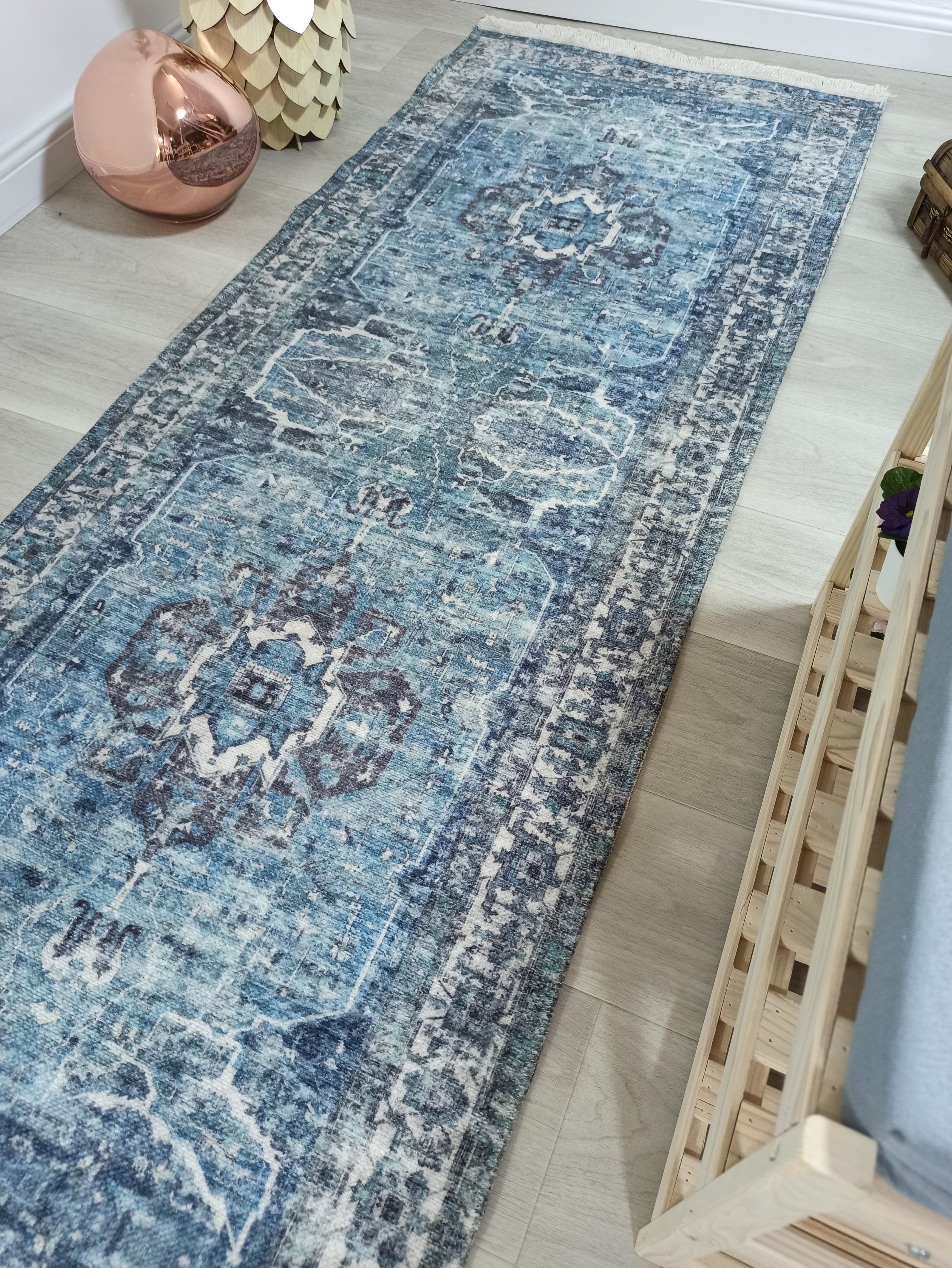 Asi Turkish Vintage Medallion Style Blue Rug
